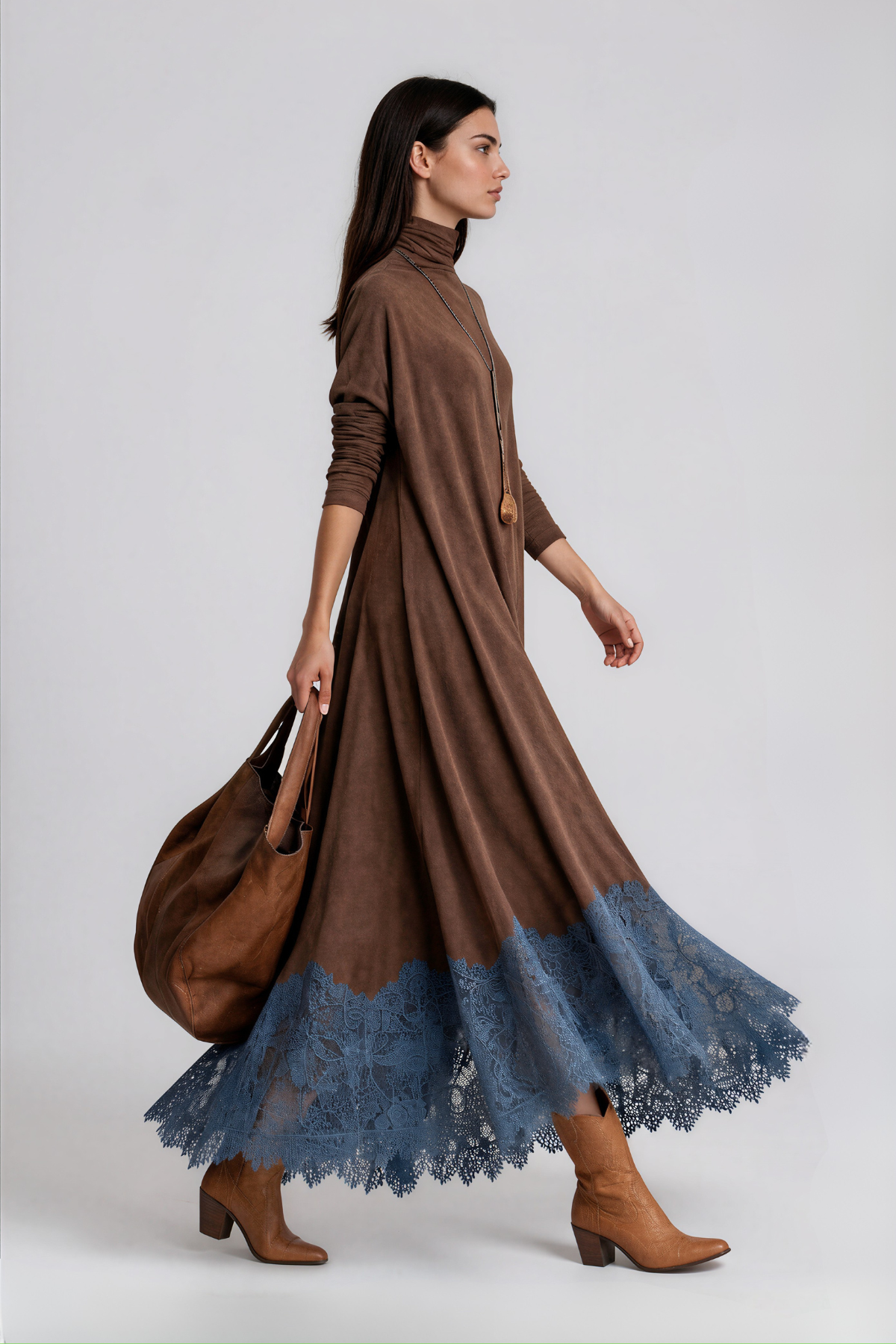 Nara High Neck Velvet Lace Maxi Dress