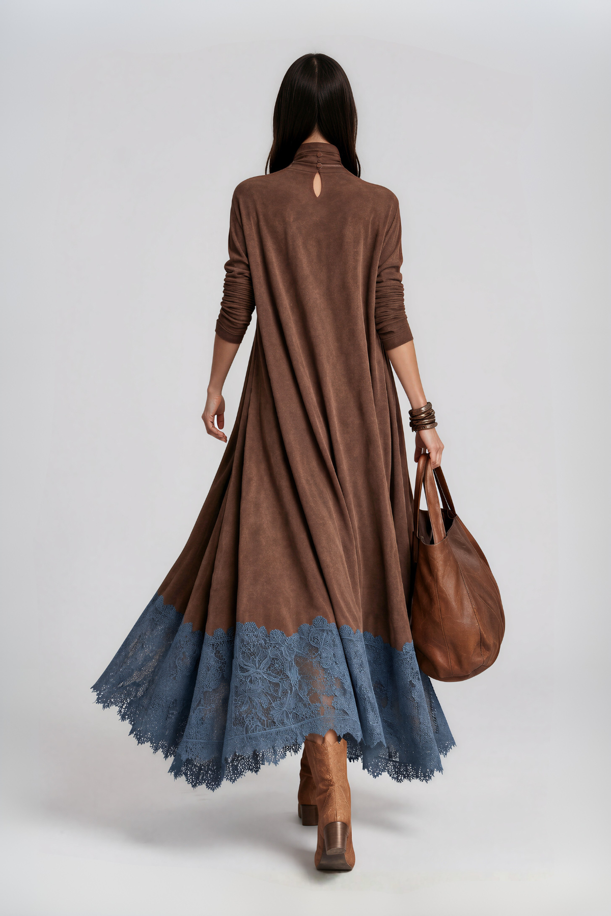 Nara High Neck Velvet Lace Maxi Dress