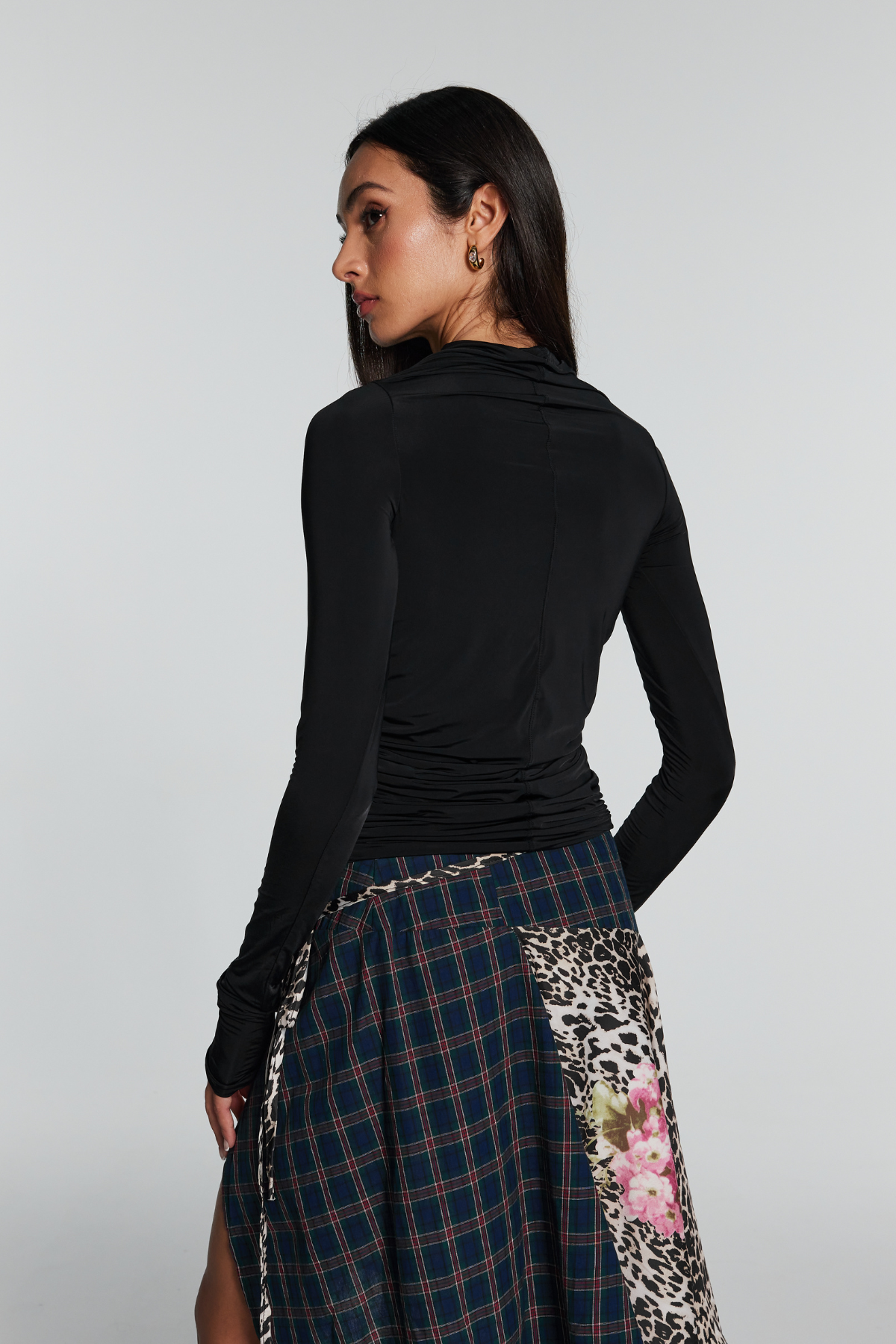 Naya Patchwork Leopard Asymmetric Print Midi Skirt