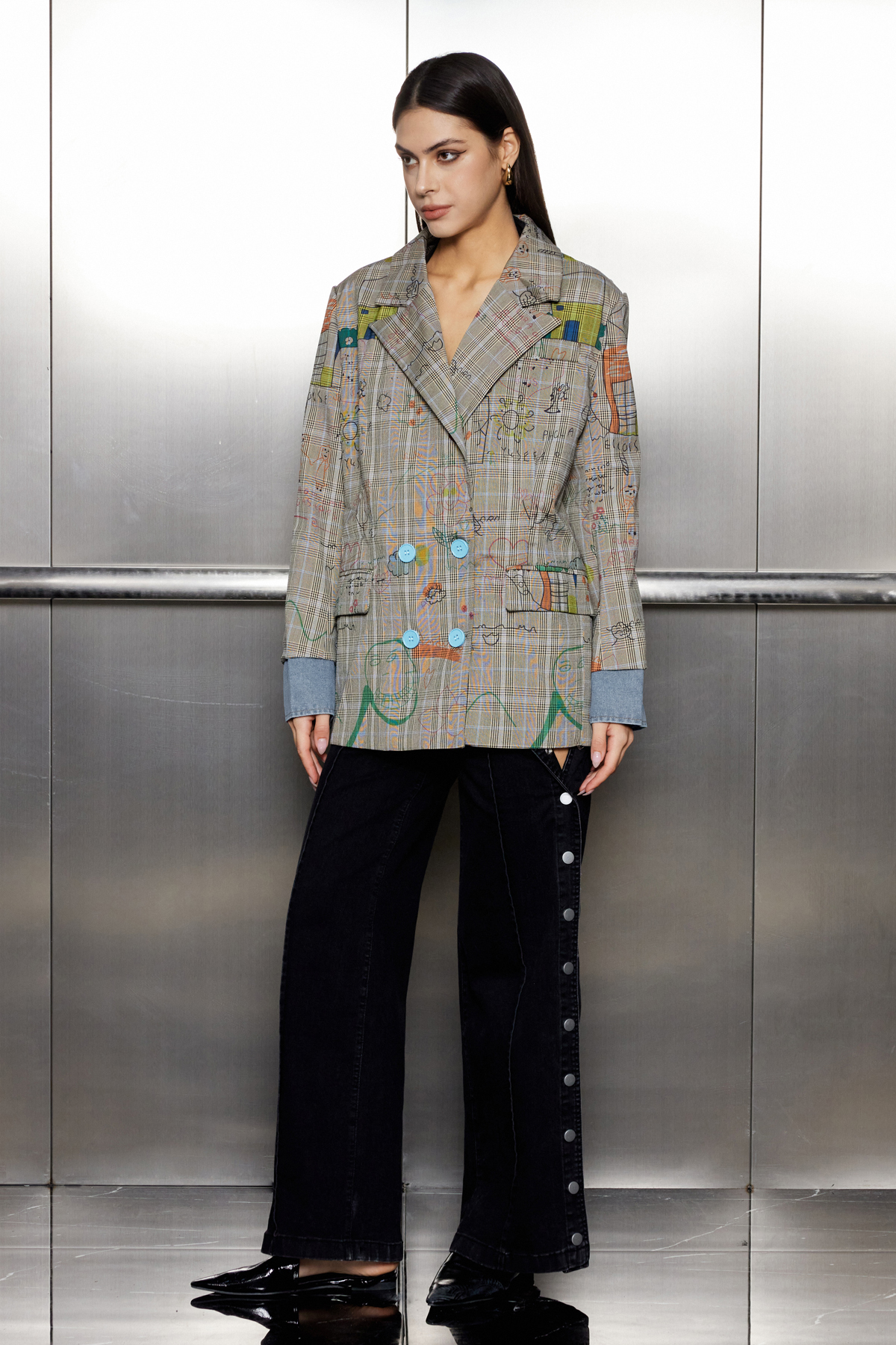 Paris Graffiti Grid Plunge Blazer