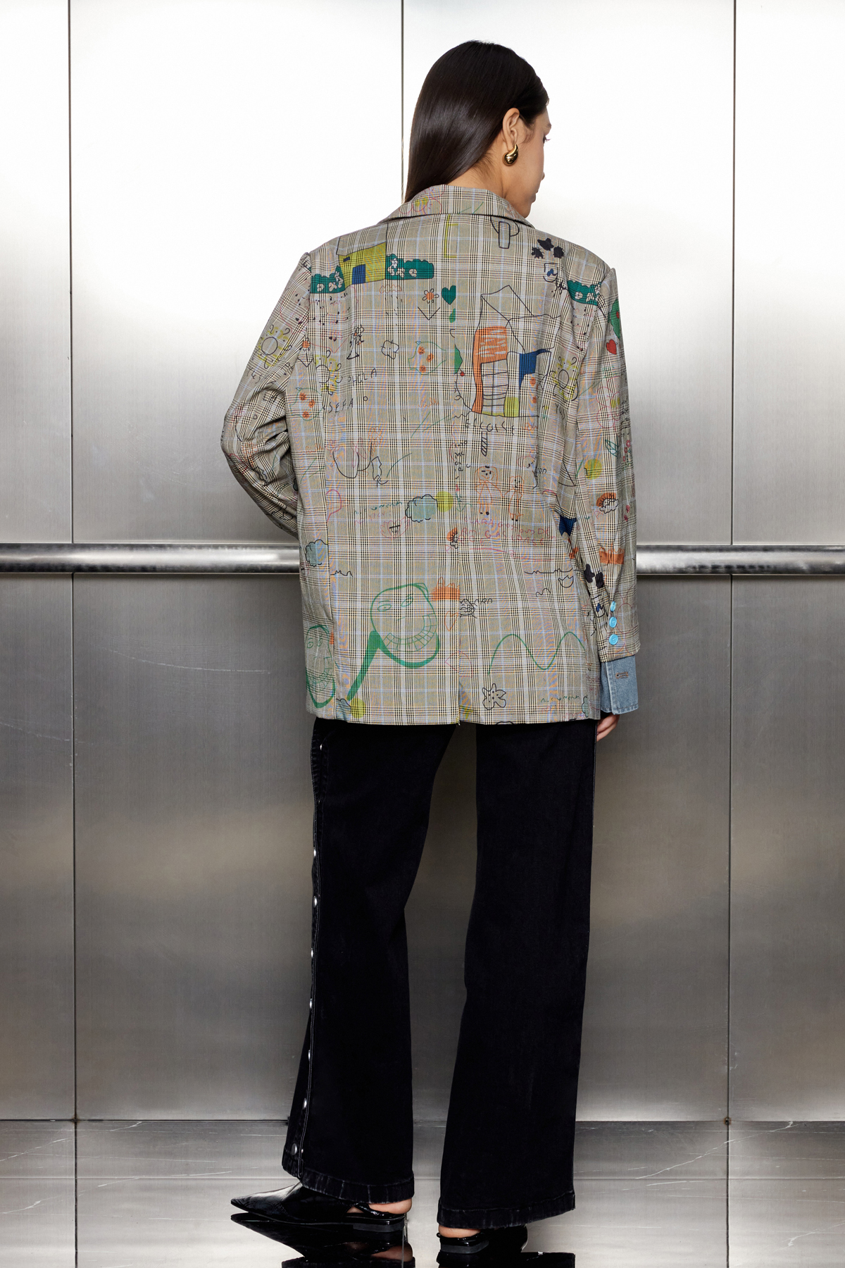 Paris Graffiti Grid Plunge Blazer