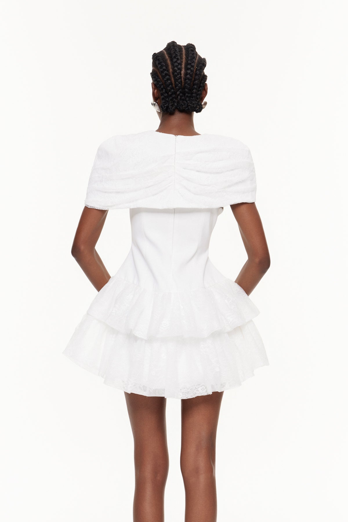 Pexelle Shawl Ruffle Lace Mini Dress