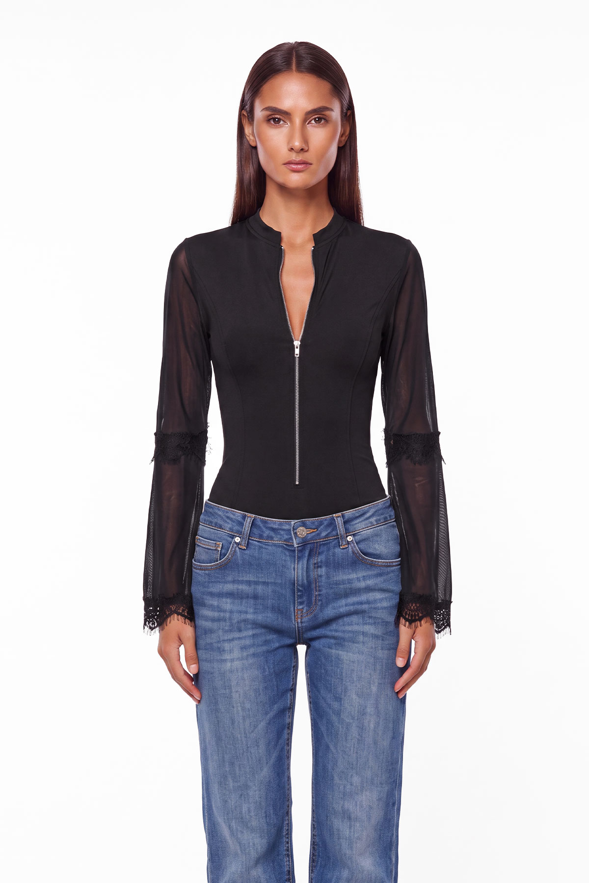 Quinn Lace Flare Sleeve Zip Shirt
