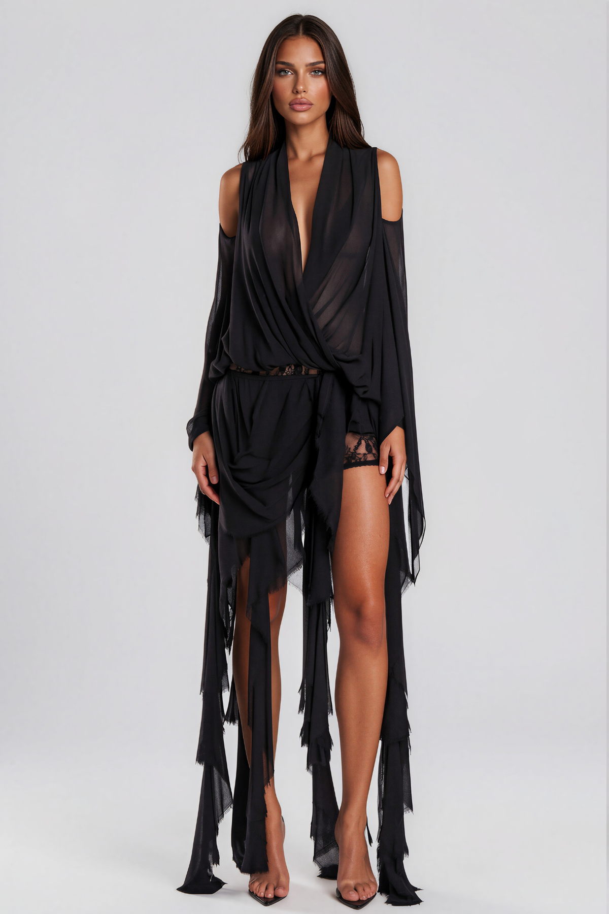 Raven Chiffon Fringe Set