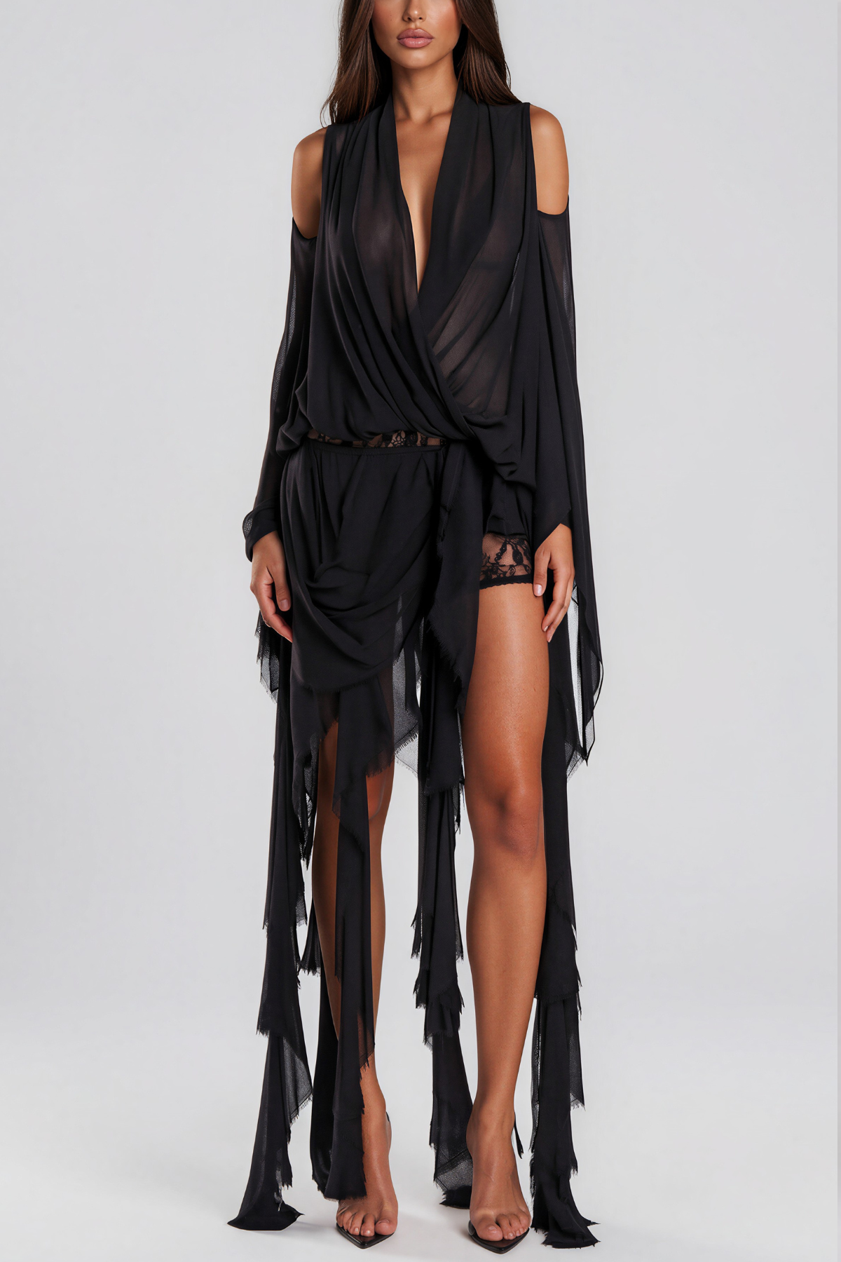 Raven Chiffon Fringe Set