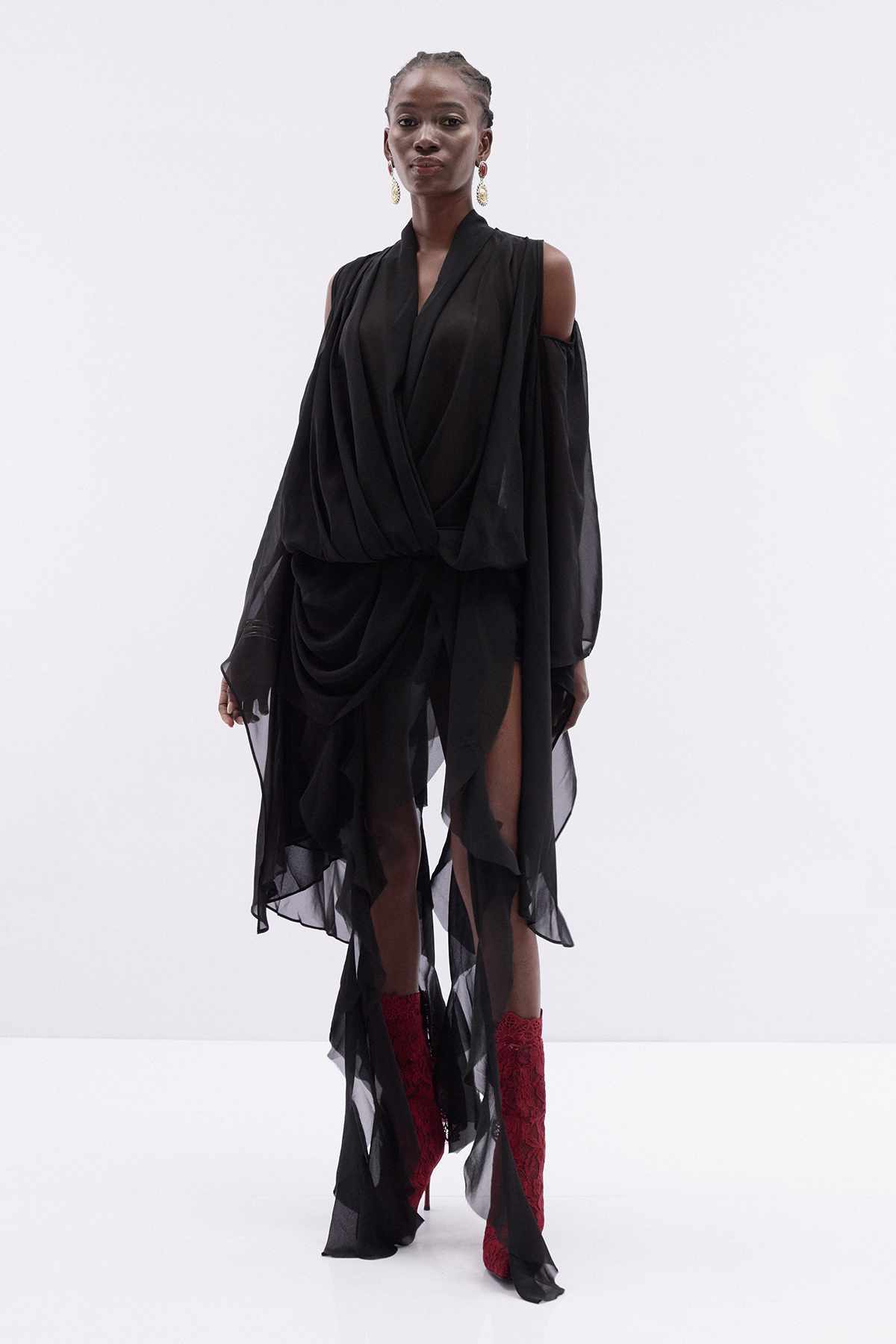 Raven Chiffon Fringe Skirt Set