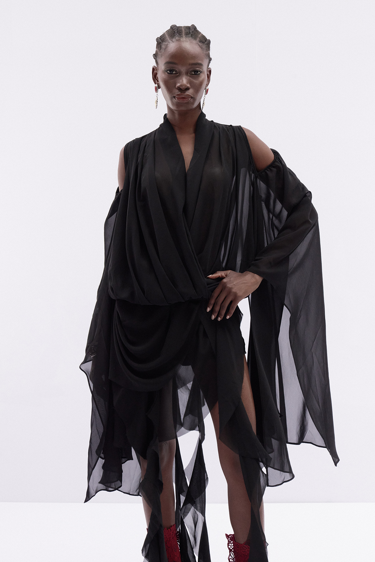 Raven Chiffon Fringe Skirt Set