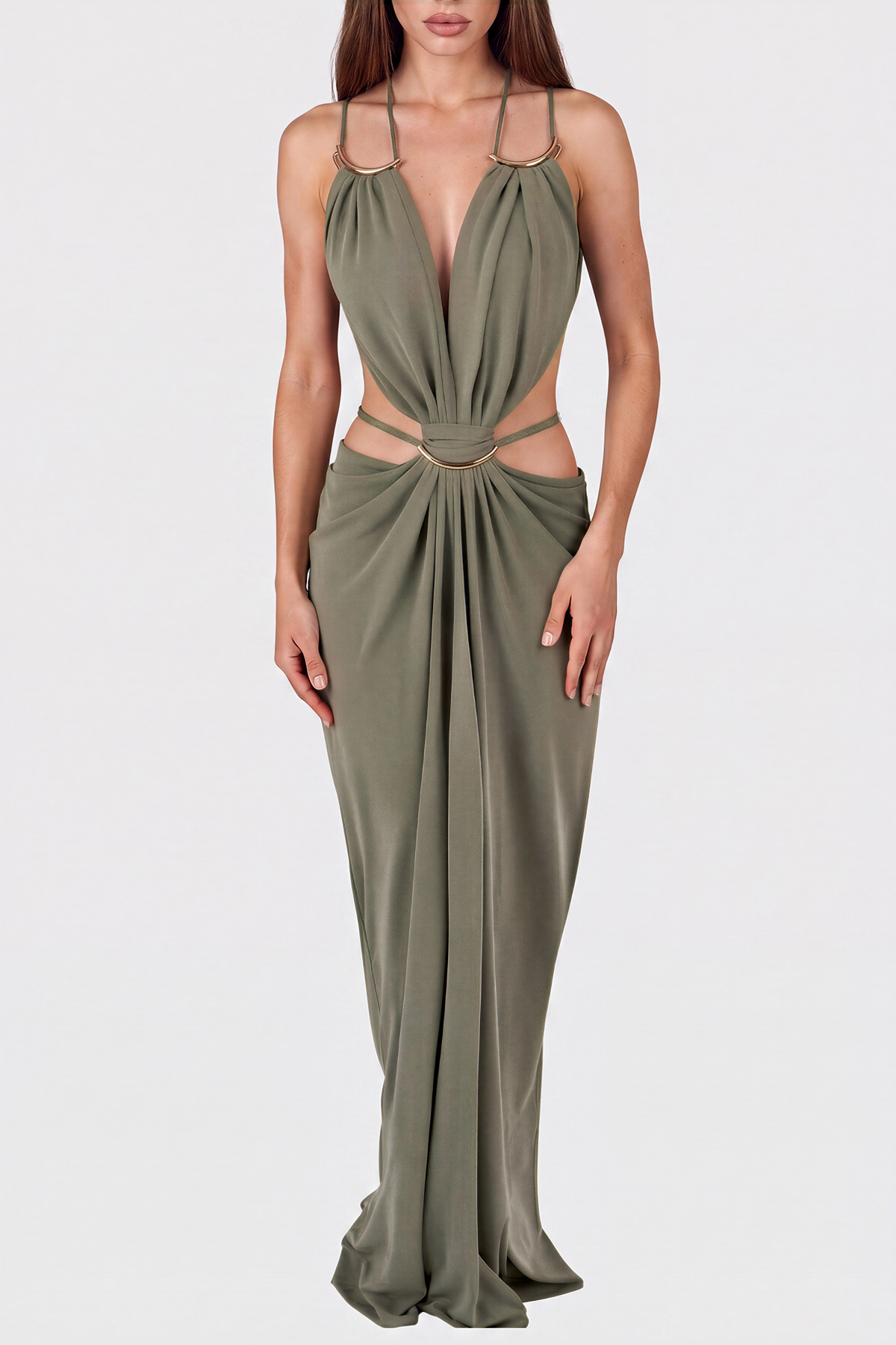 Reinee Backless Cutout Ruch Maxi Dress