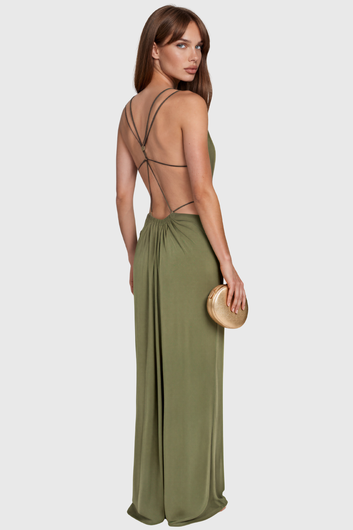 Reinee Backless Cutout Ruch Maxi Dress
