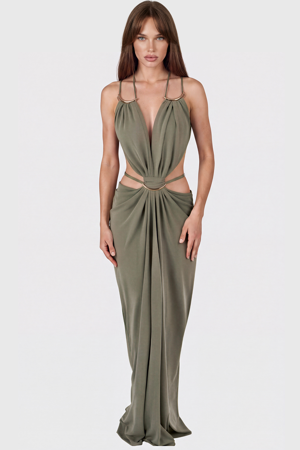 Reinee Backless Cutout Ruch Maxi Dress
