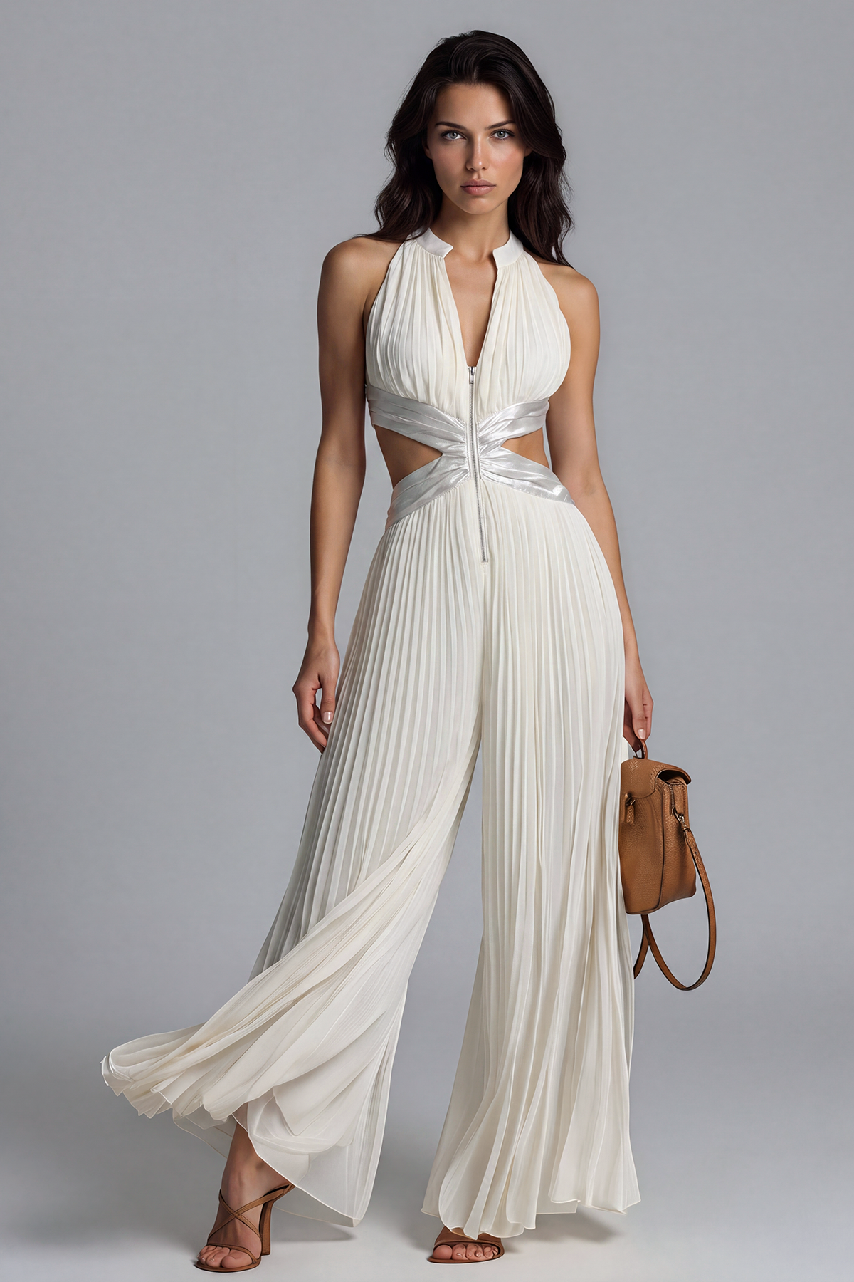 Sera Halter Neck Cutout Ruch Jumpsuit