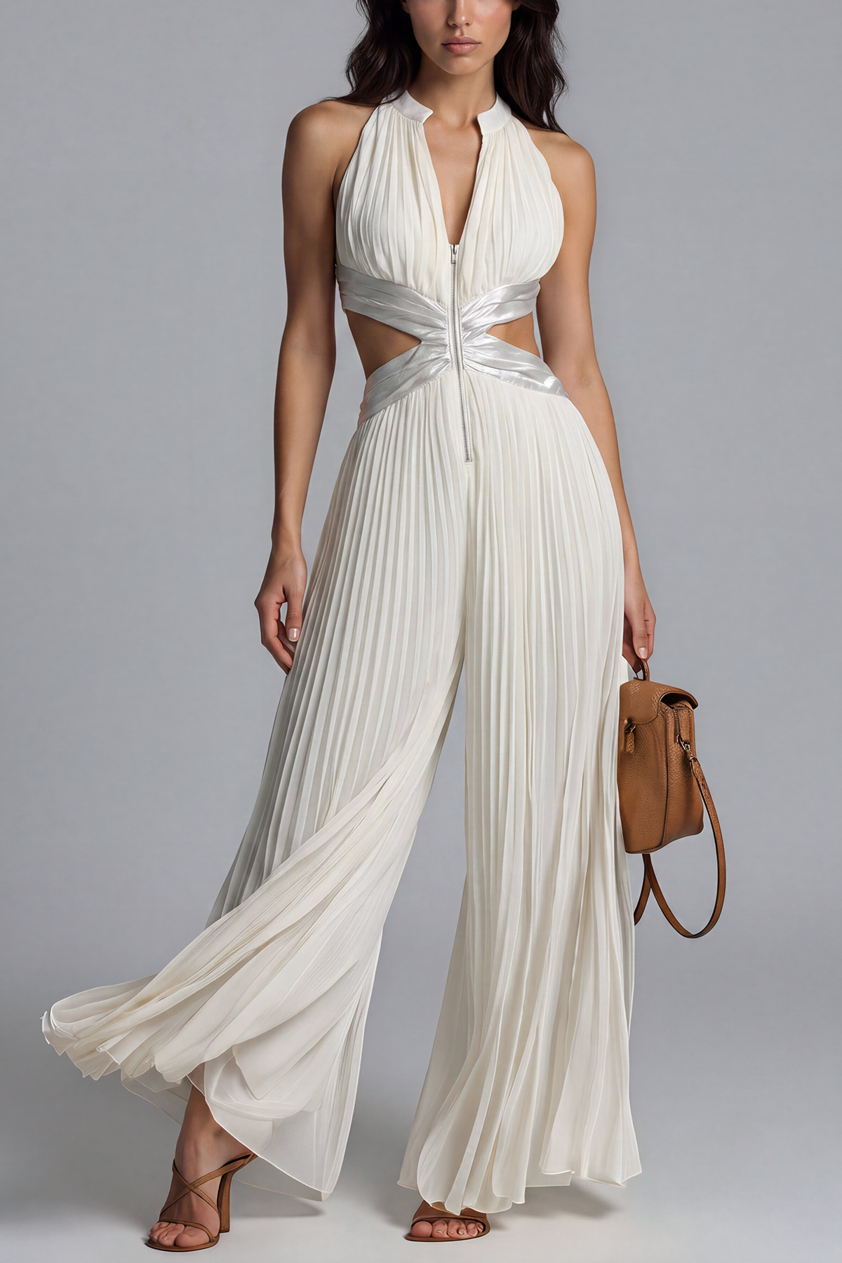 Sera Halter Neck Cutout Ruch Jumpsuit