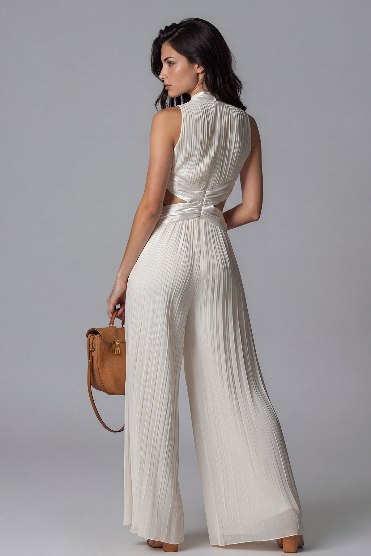 Sera Halter Neck Cutout Ruch Jumpsuit
