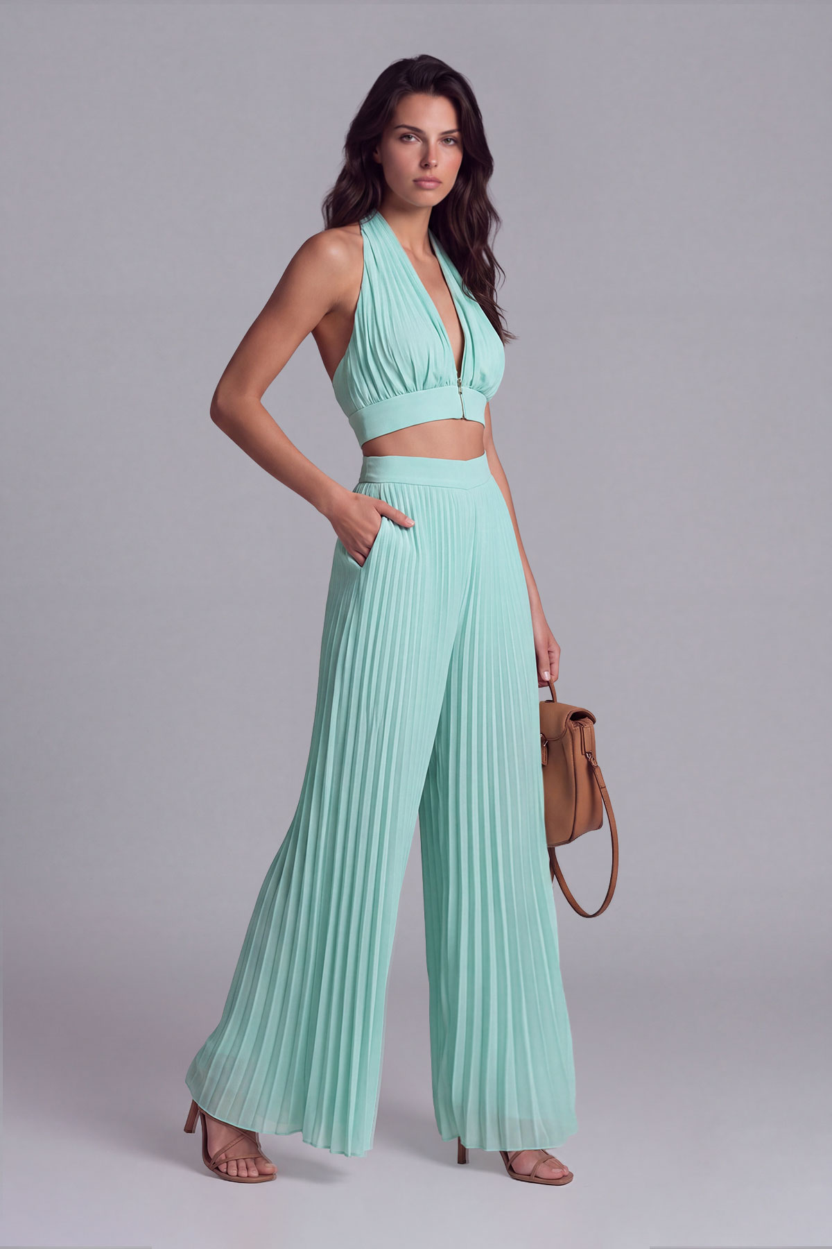 Sera Halter Neck Ruch Pants Set