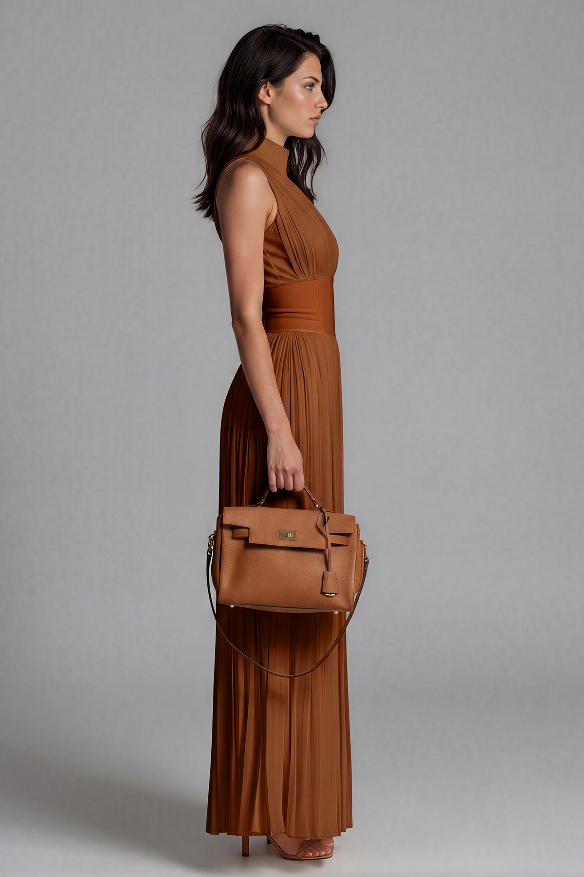 Sera Zipper Ruch Jumpsuit In Brown