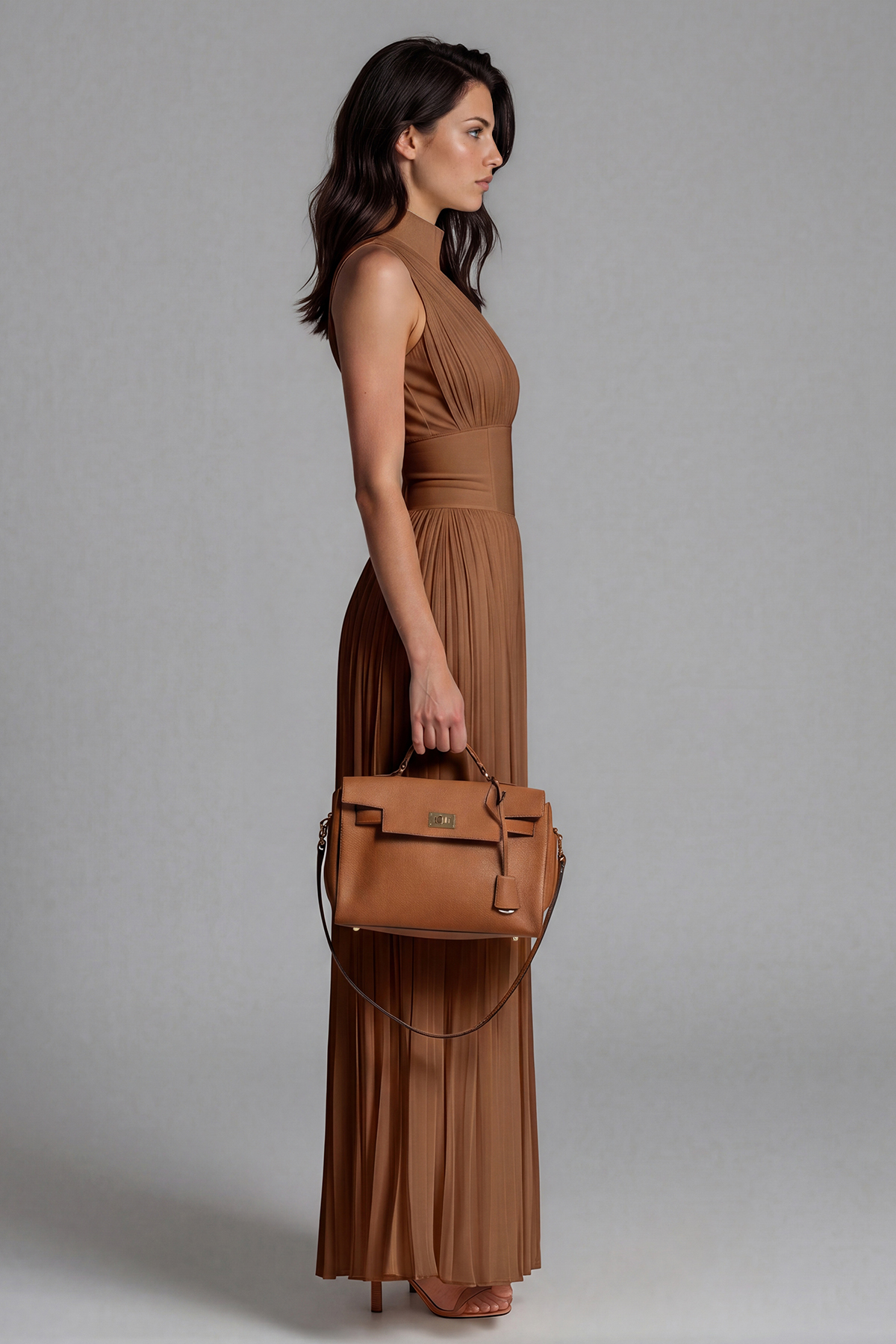 Sera Zipper Ruch Jumpsuit In Brown