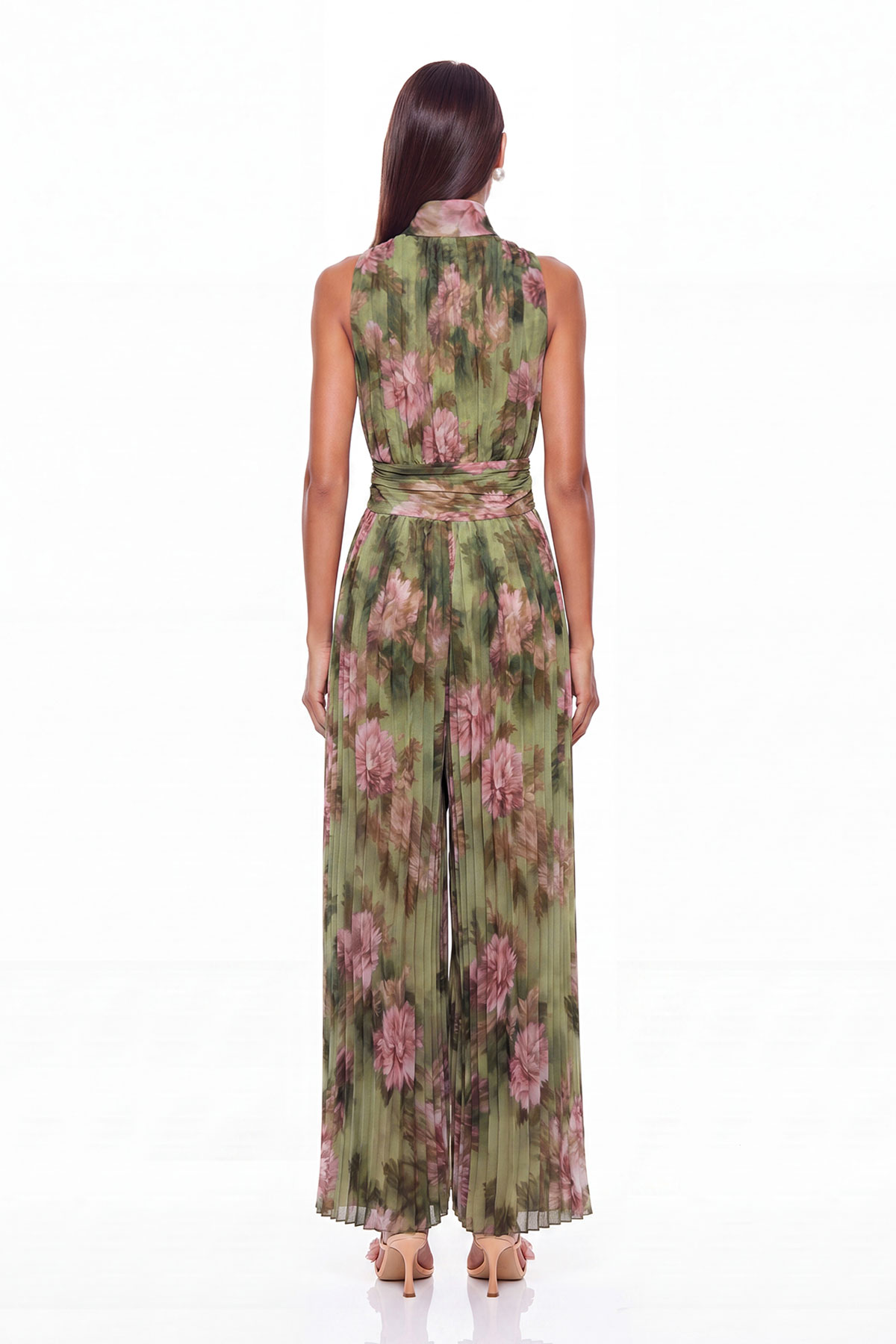 Sera Zipper Ruch Jumpsuit In Green