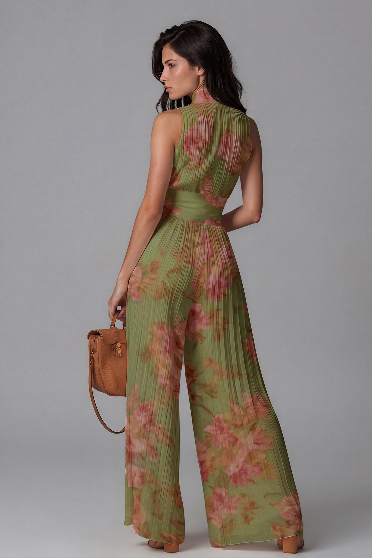 Sera Zipper Ruch Jumpsuit In Green