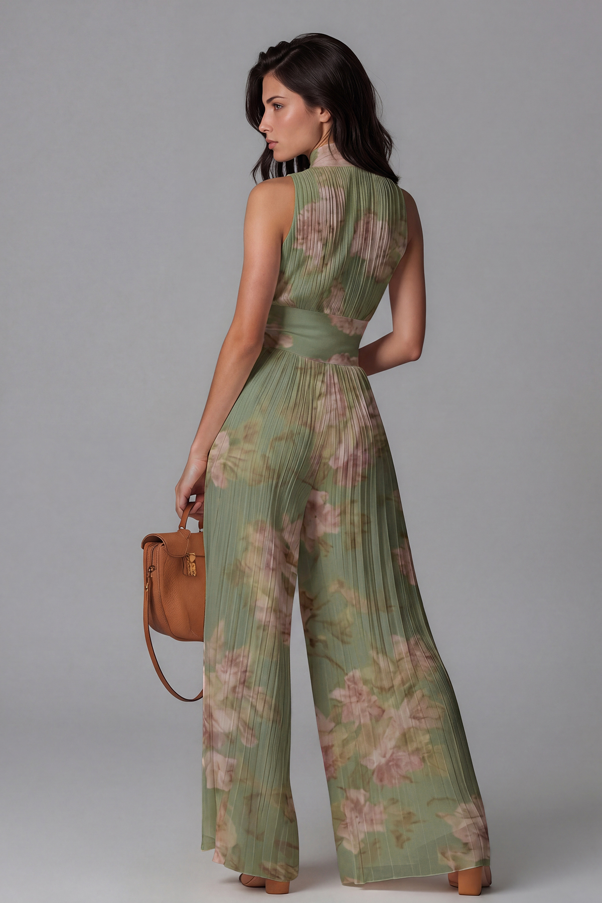 Sera Zipper Ruch Jumpsuit In Green