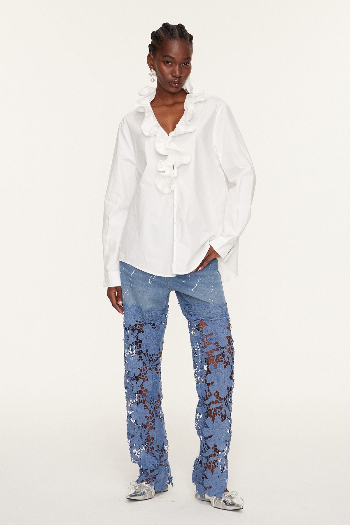 Eslem V Neck Ruffle Shirt