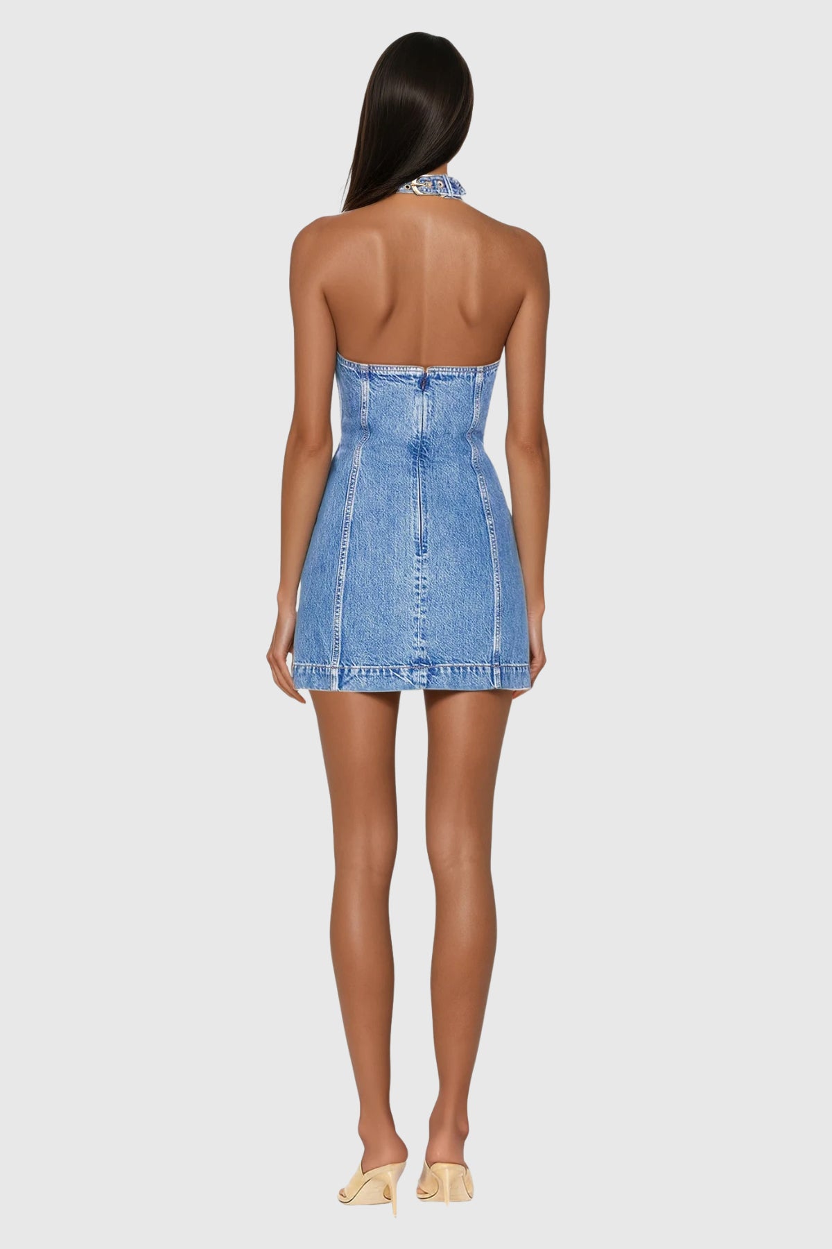 Wace Halter Neck Cutout Buckle Denim Mini Dress – Innovare Denim