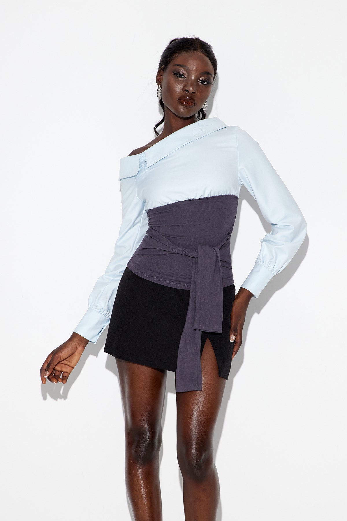 Wail Tie Up One Shoulder Top In Blue