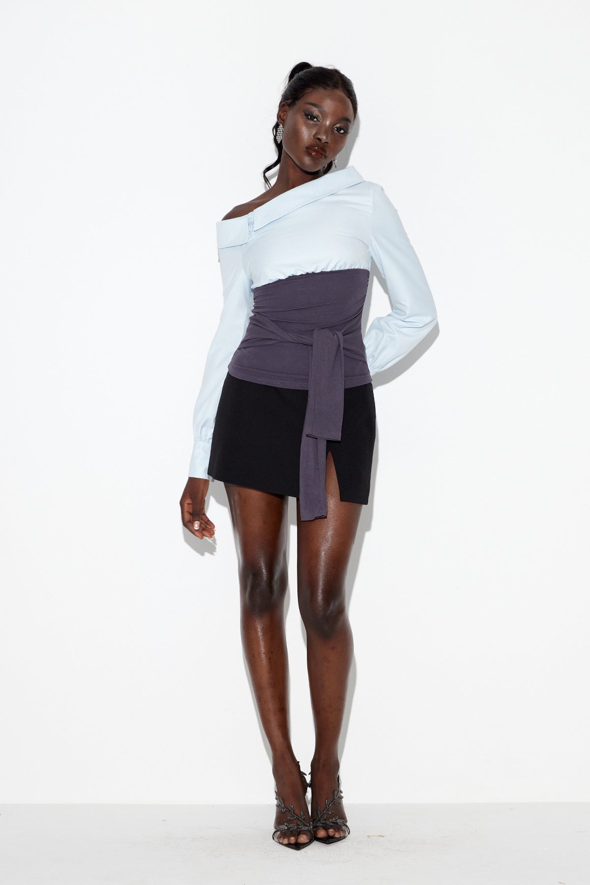 Wail Tie Up One Shoulder Top In Blue