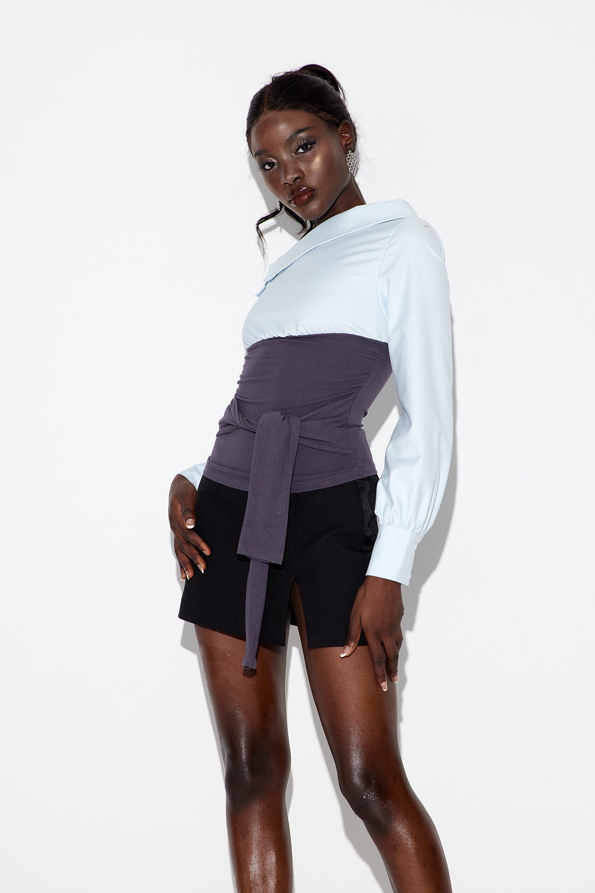 Wail Tie Up One Shoulder Top In Blue