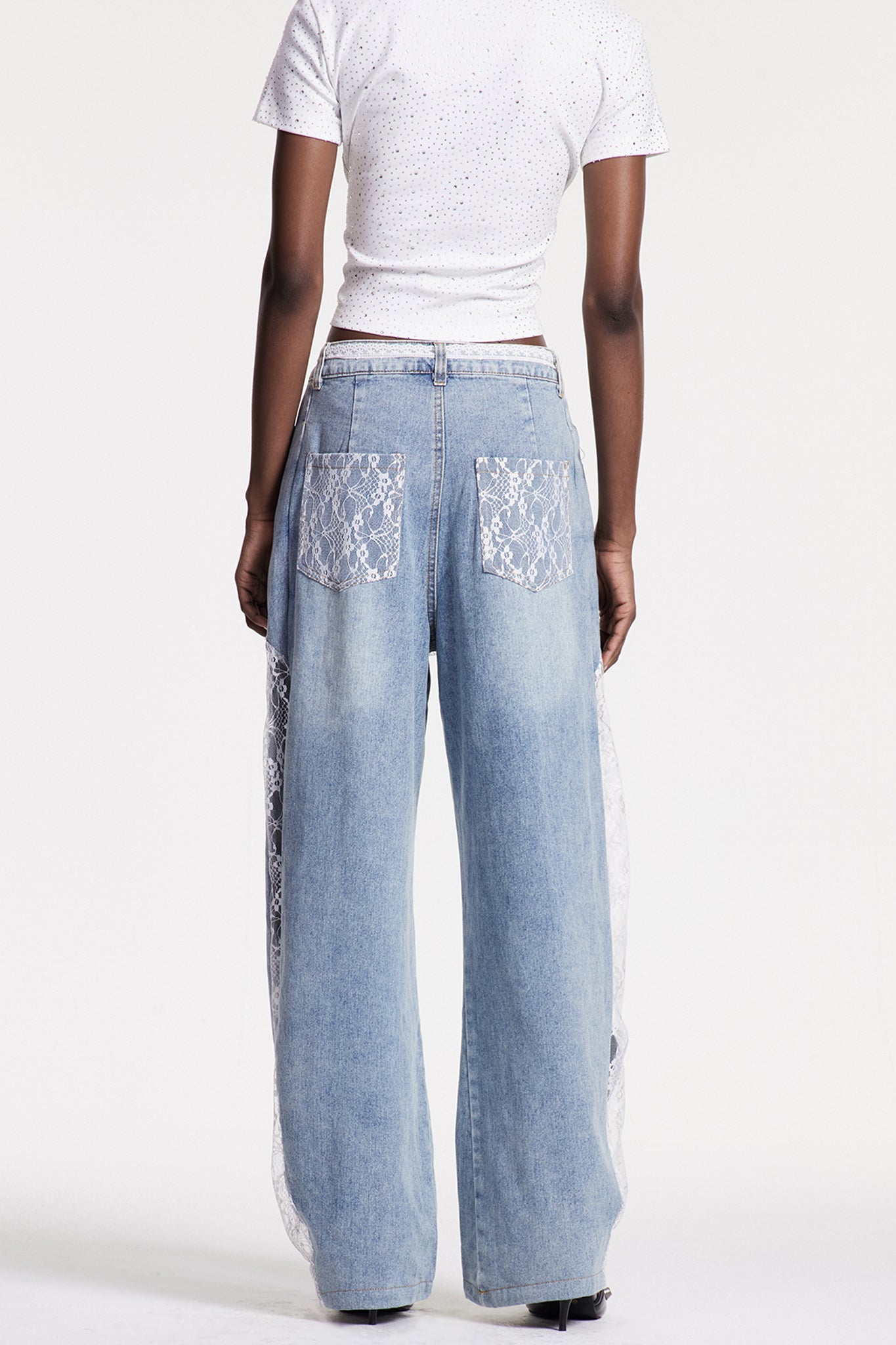 Walaric Lace Deconstruct Wide Leg Jeans