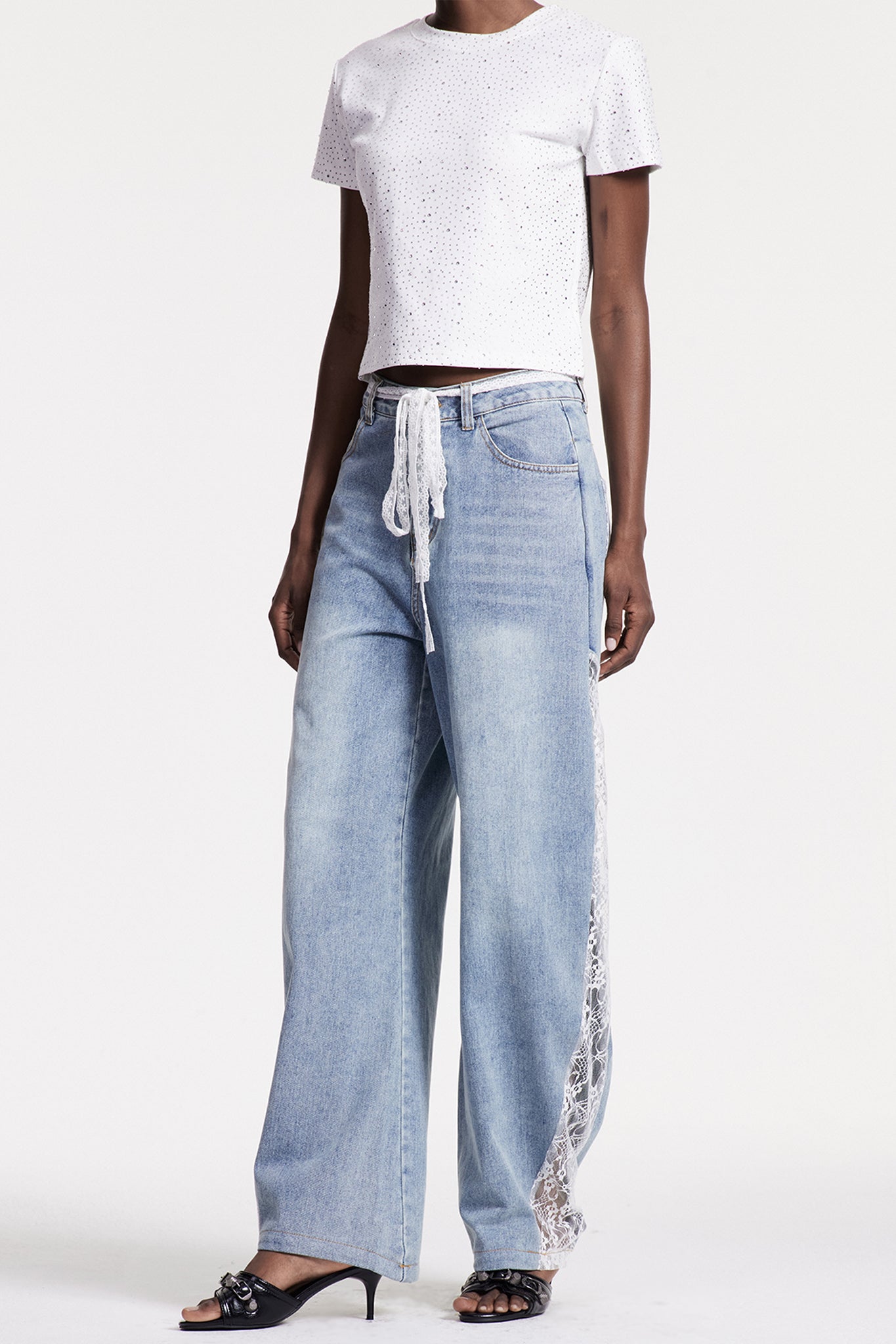 Walaric Lace Deconstruct Wide Leg Jeans