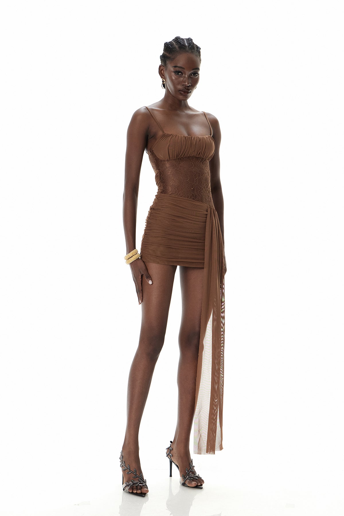 Waman Lace Ruch Asymmetric Mini Dress