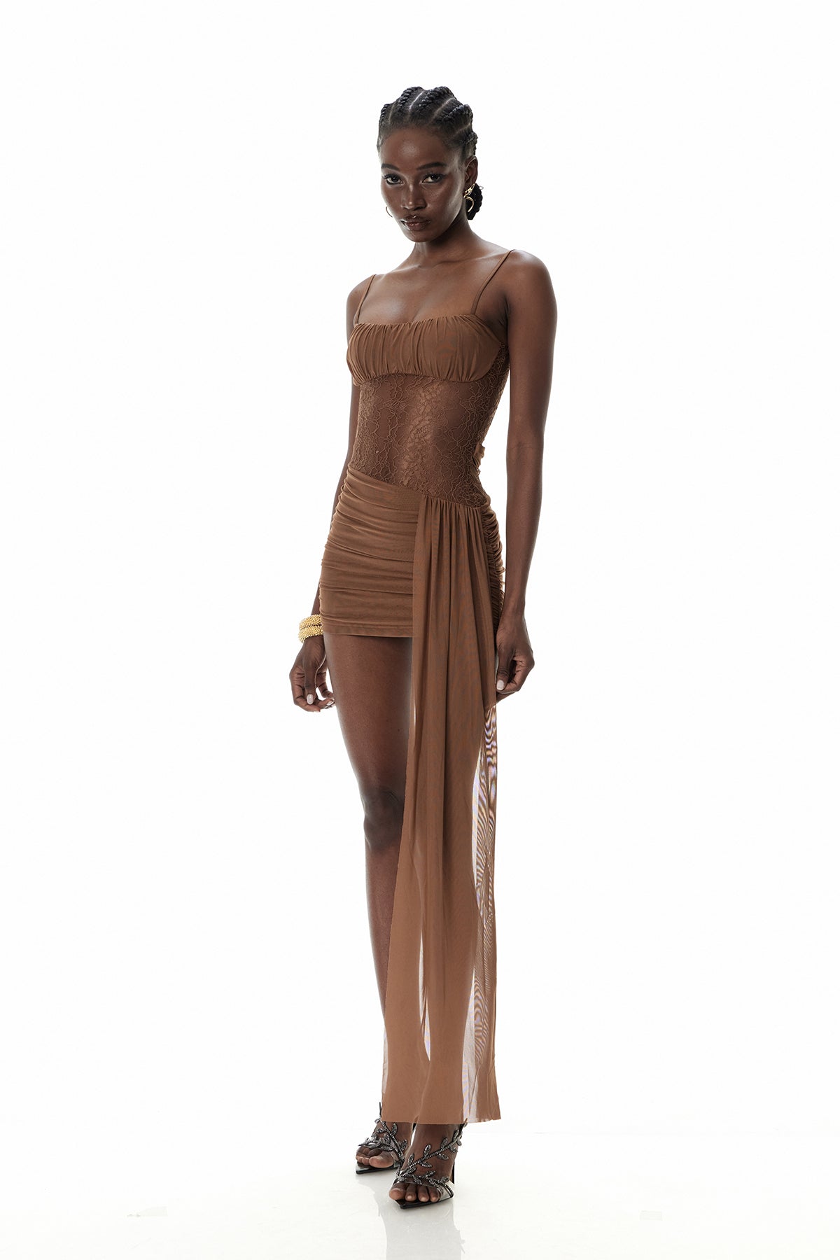 Waman Lace Ruch Asymmetric Mini Dress