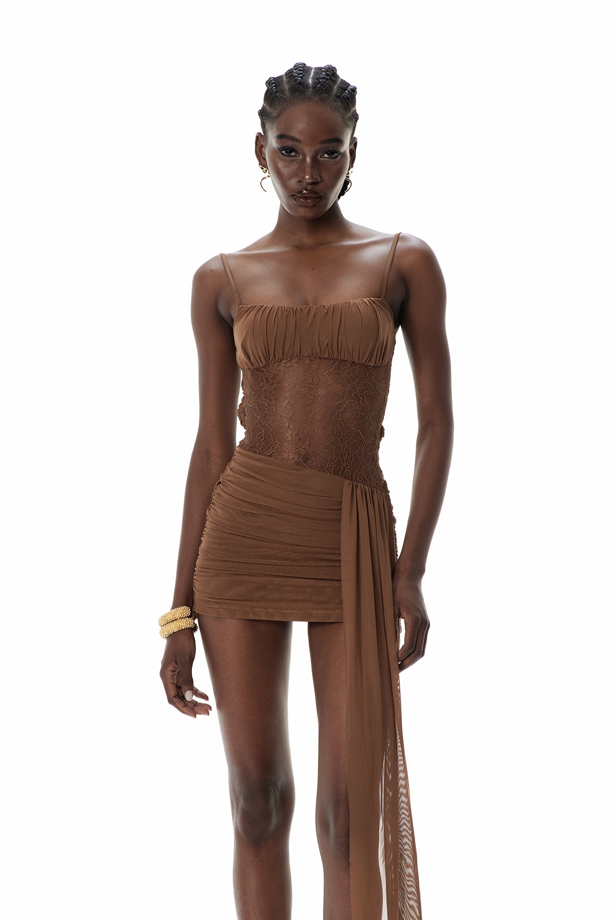 Waman Lace Ruch Asymmetric Mini Dress