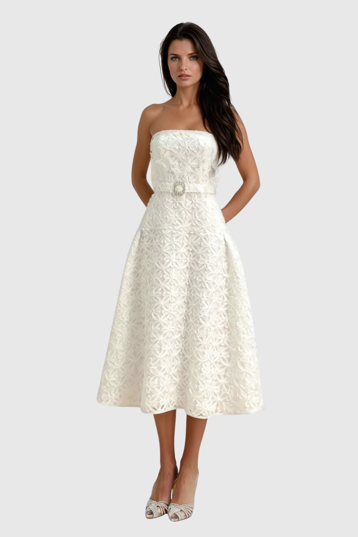 Wera Lace Flower Strapless Midi Dress