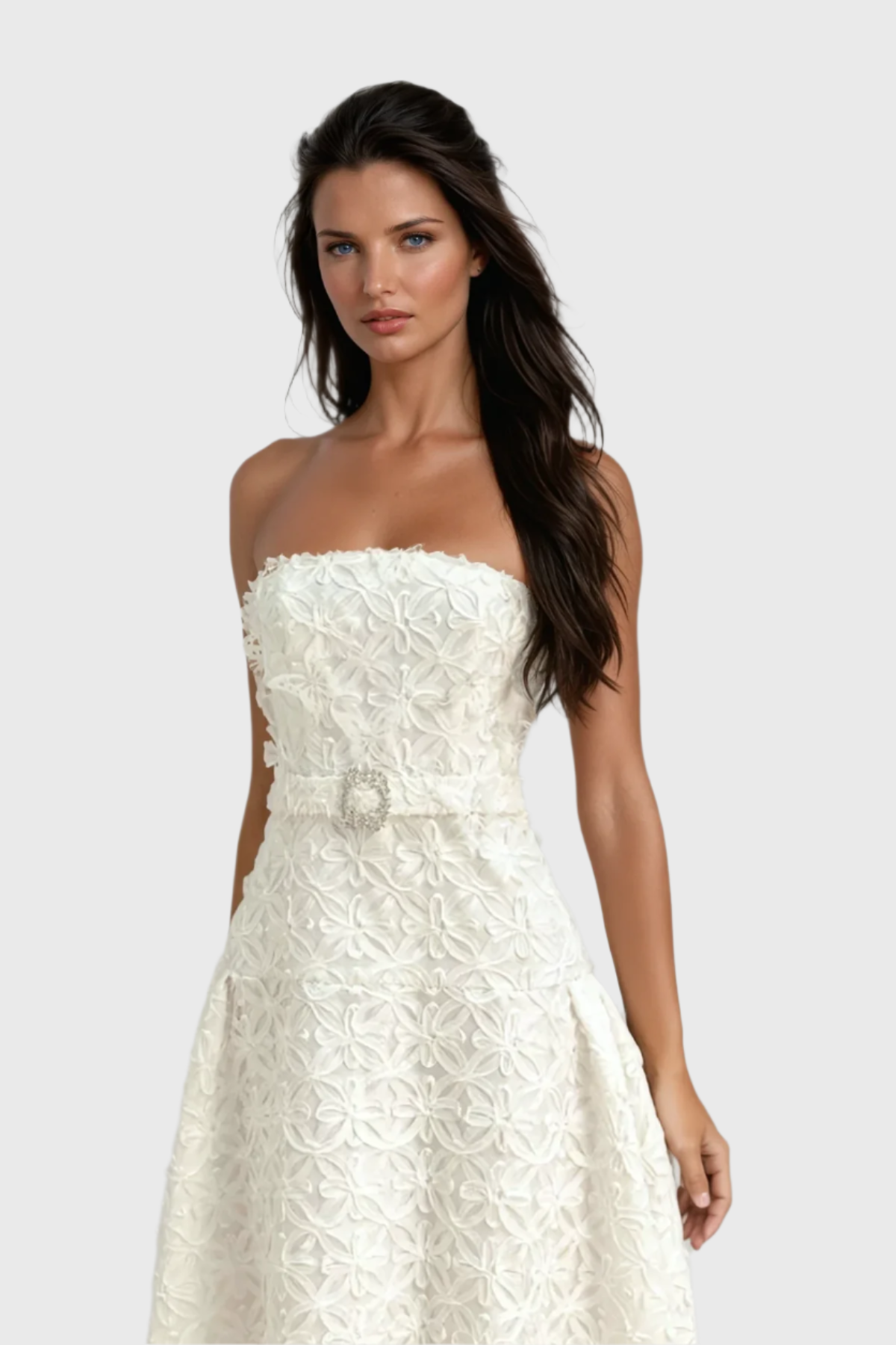 Wera Lace Flower Strapless Midi Dress
