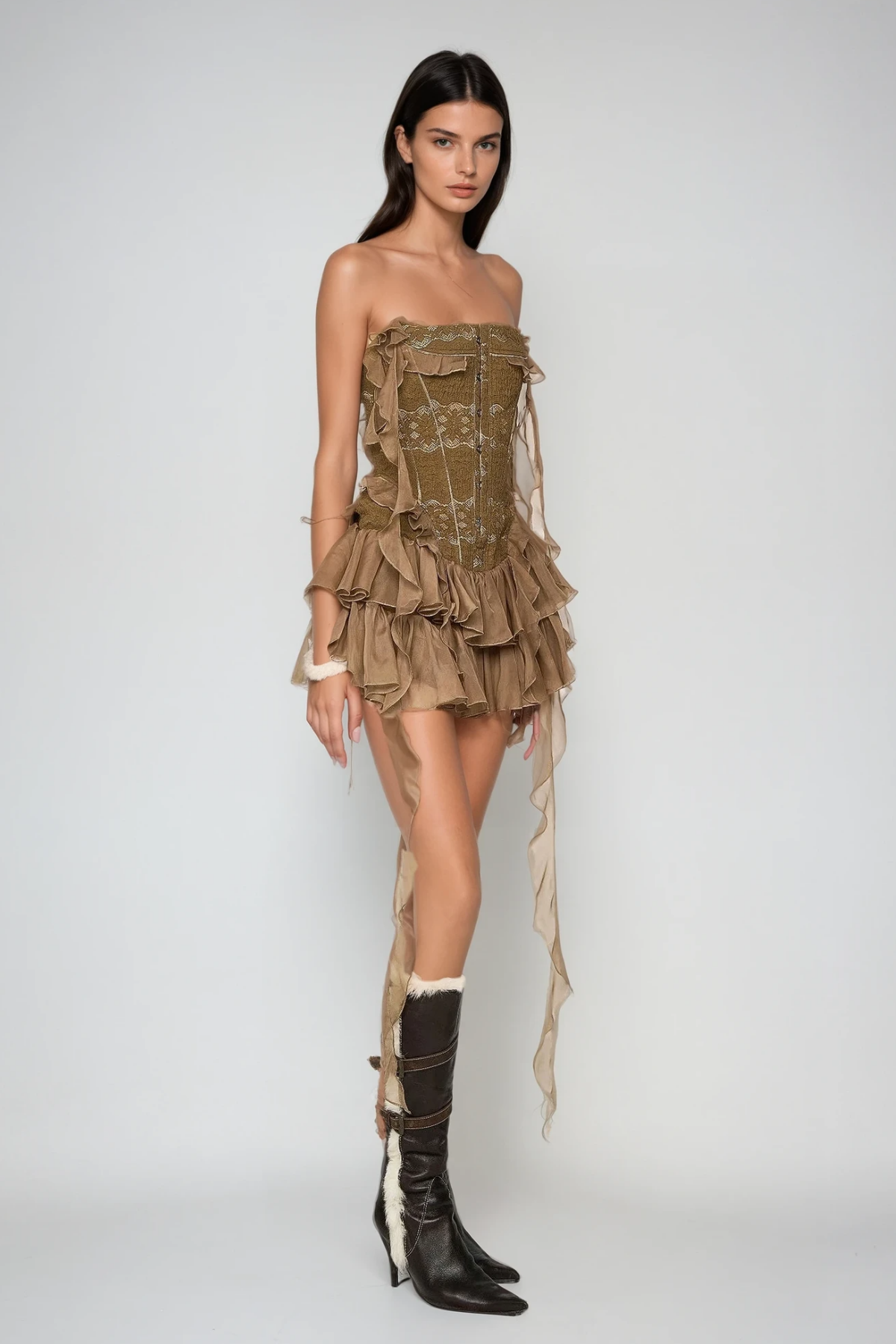 Wioleta Strapless Ruffle Mini Dress