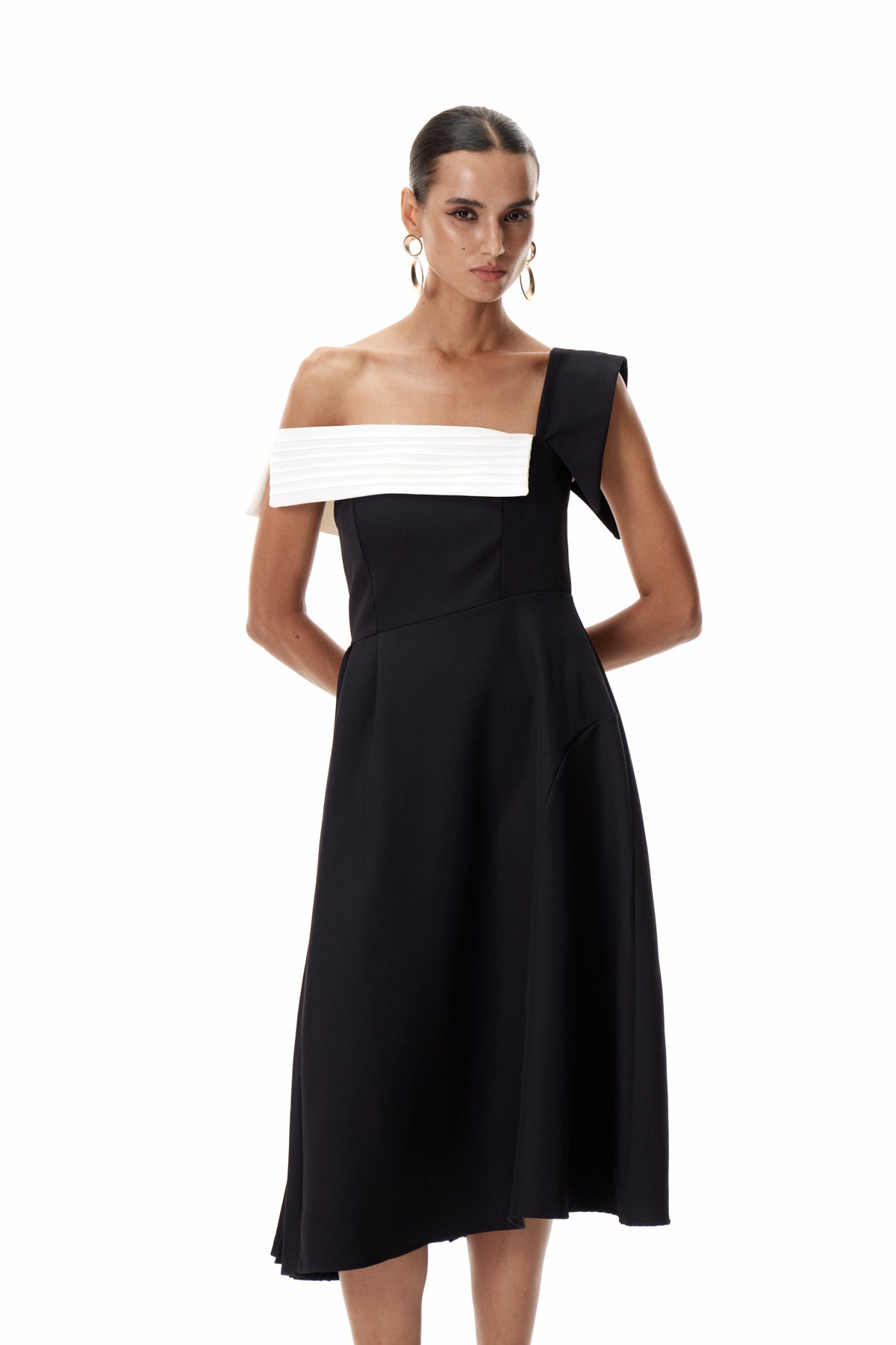 Ya Asymmetric Lapel Midi Dress