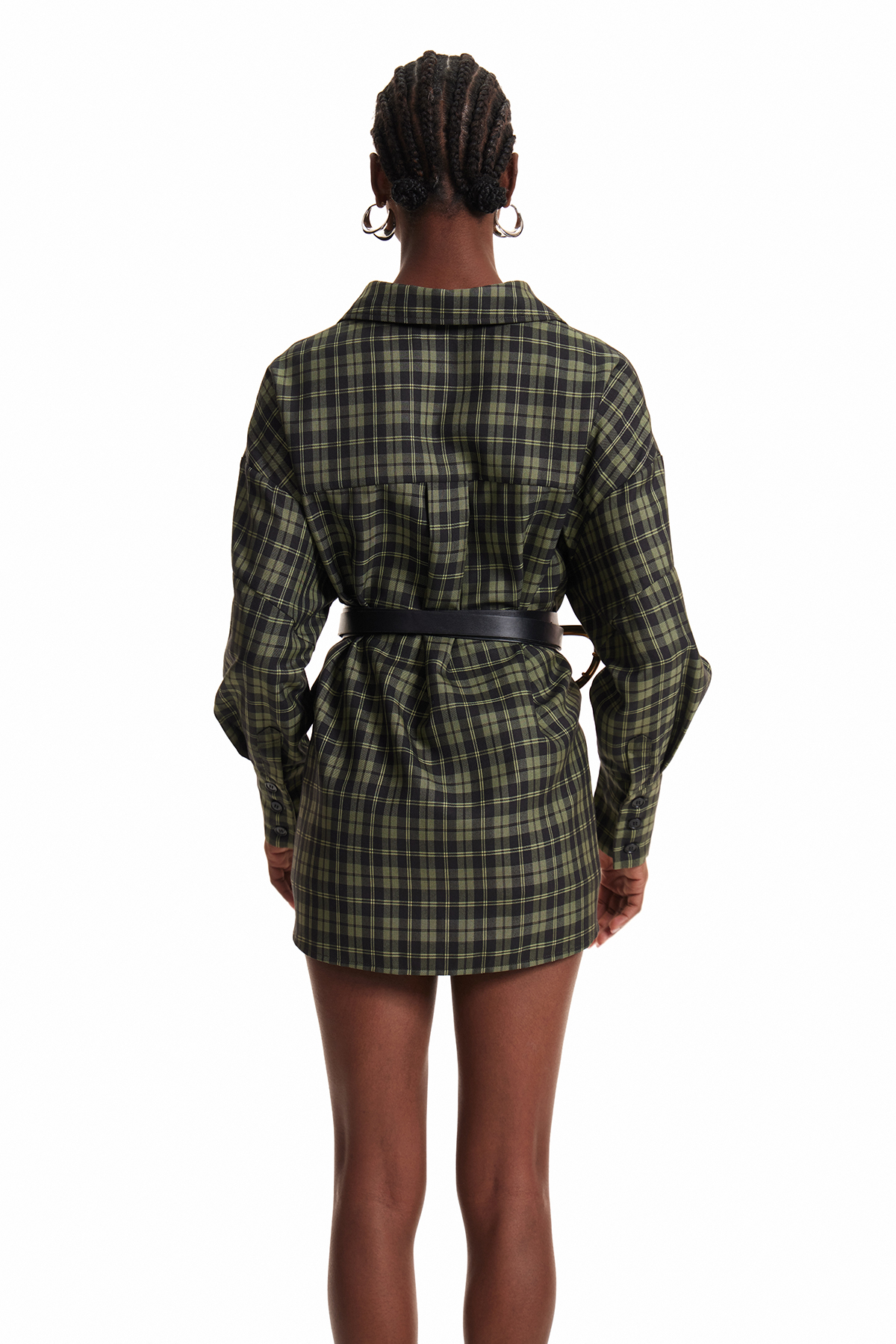 Yamini Grid Buckle Shirt Mini Dress