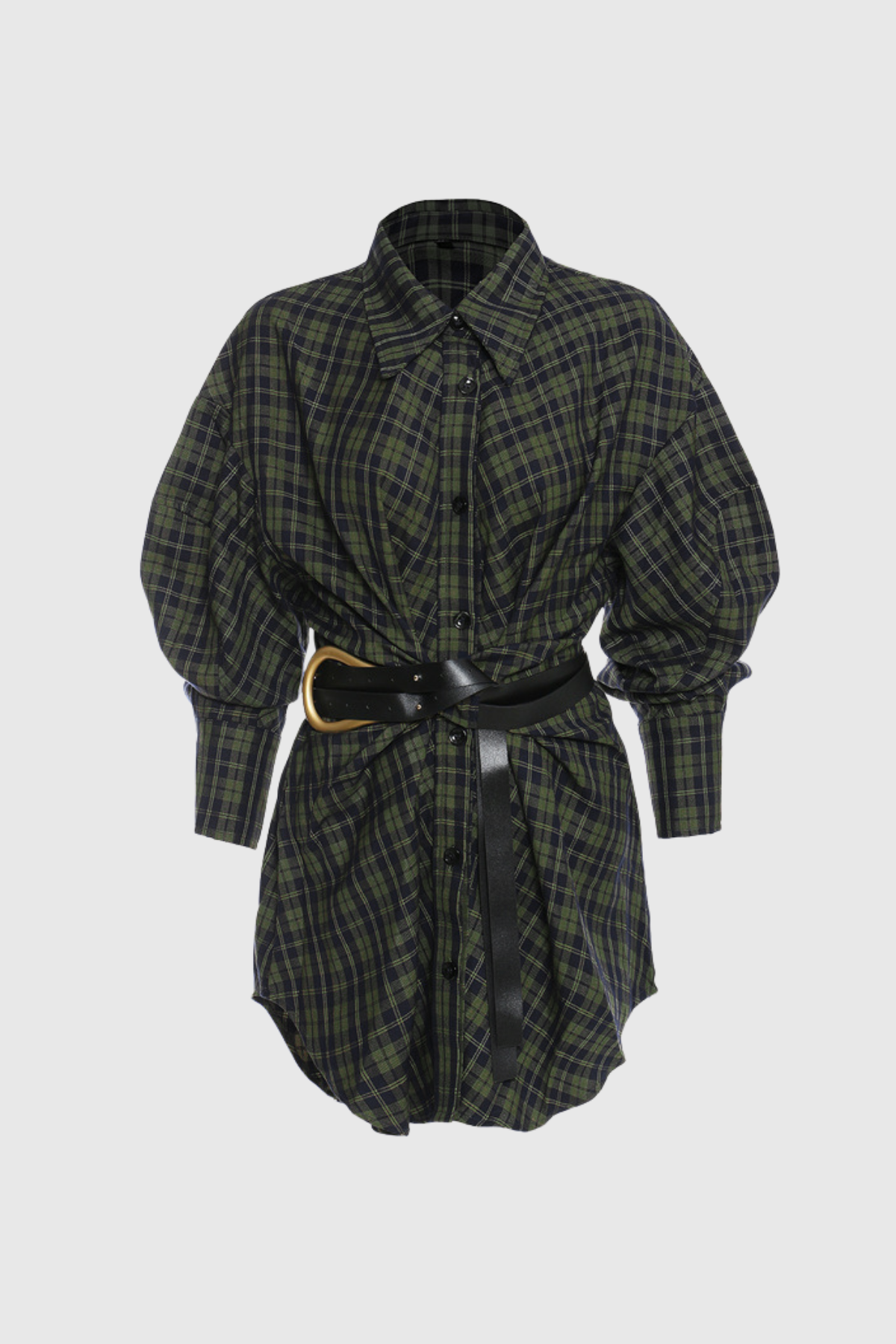 Yamini Grid Buckle Shirt Mini Dress