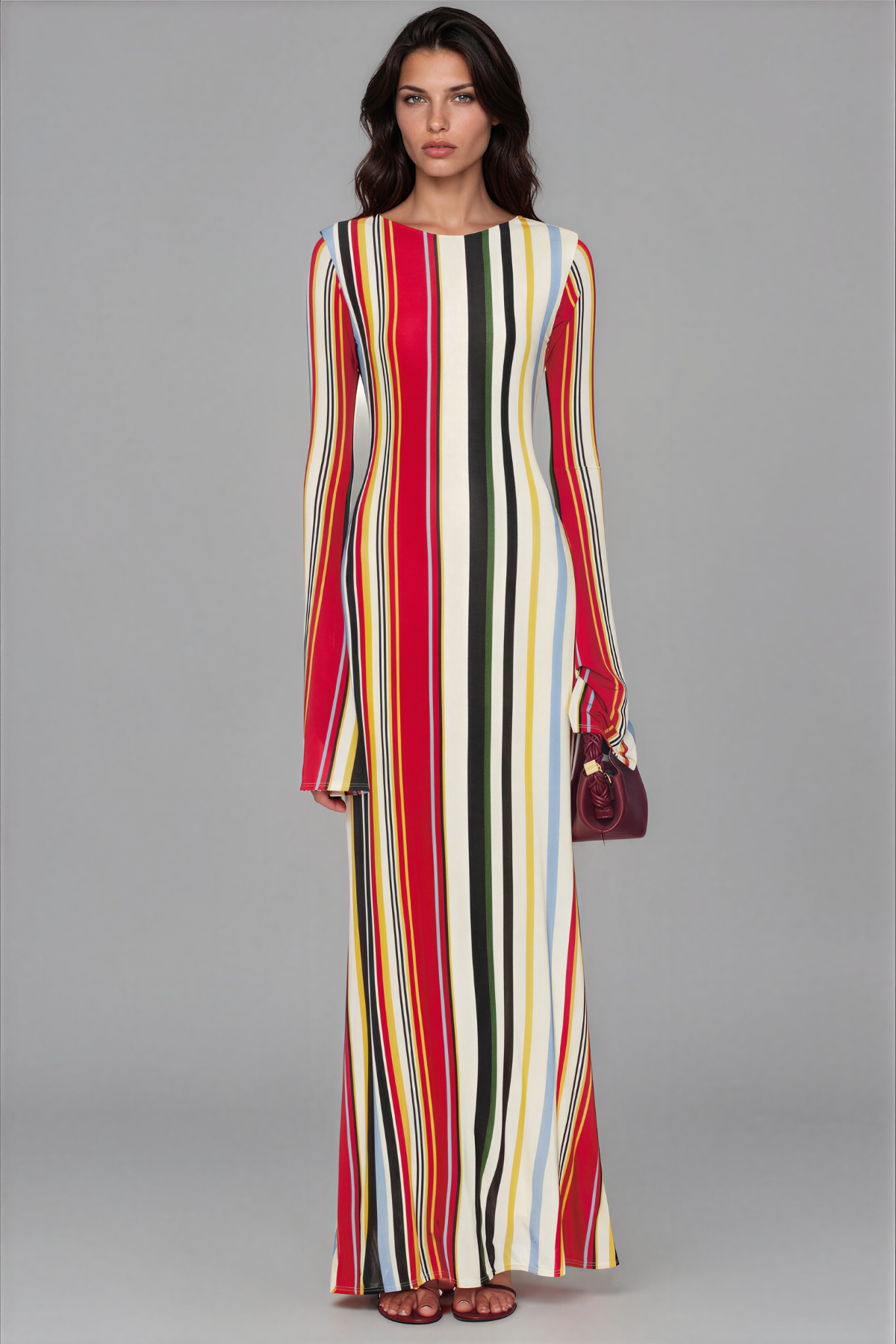 Yena Long Sleeve Stripe Maxi Dress