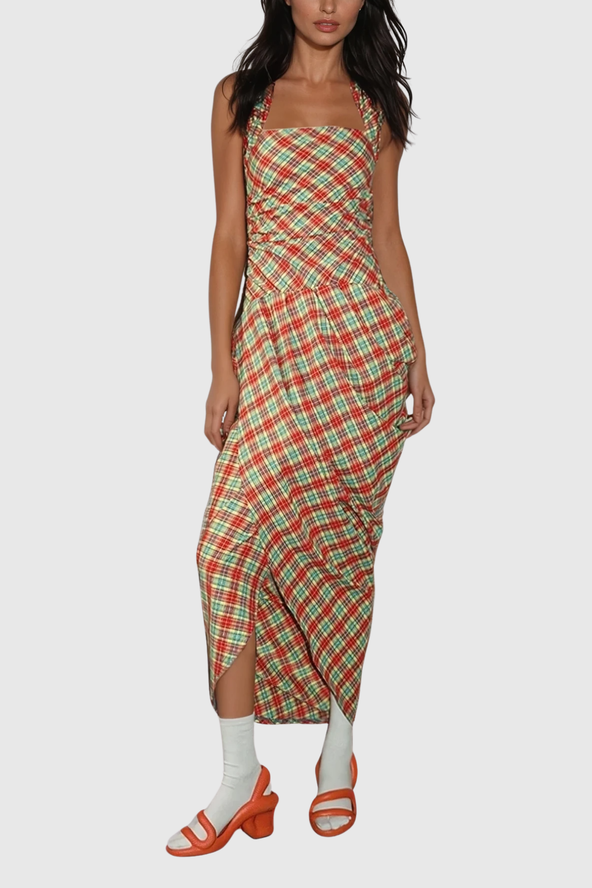Zach Grid Ruch Maxi Dress