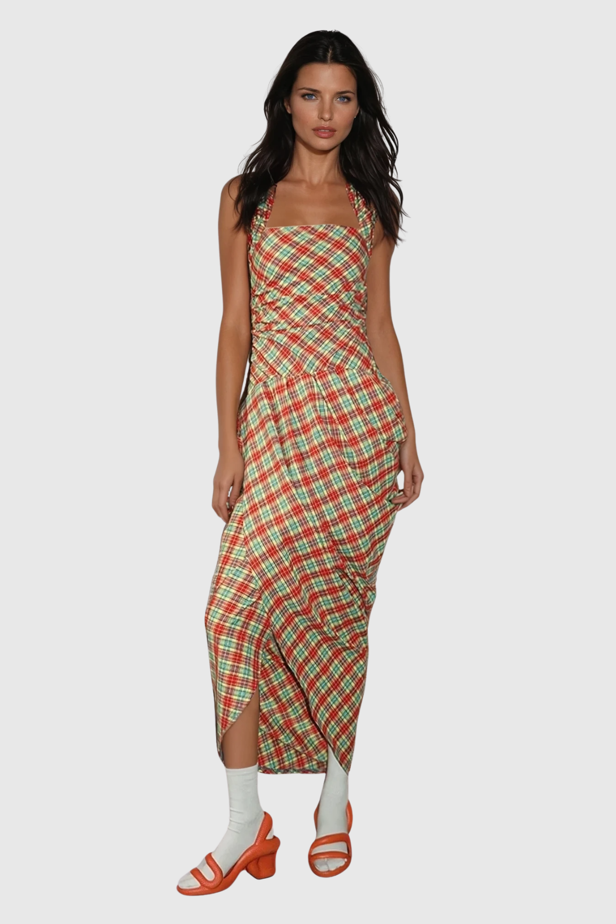 Zach Grid Ruch Maxi Dress