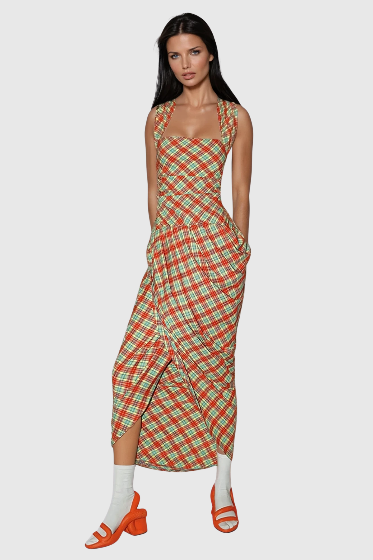 Zach Grid Ruch Maxi Dress