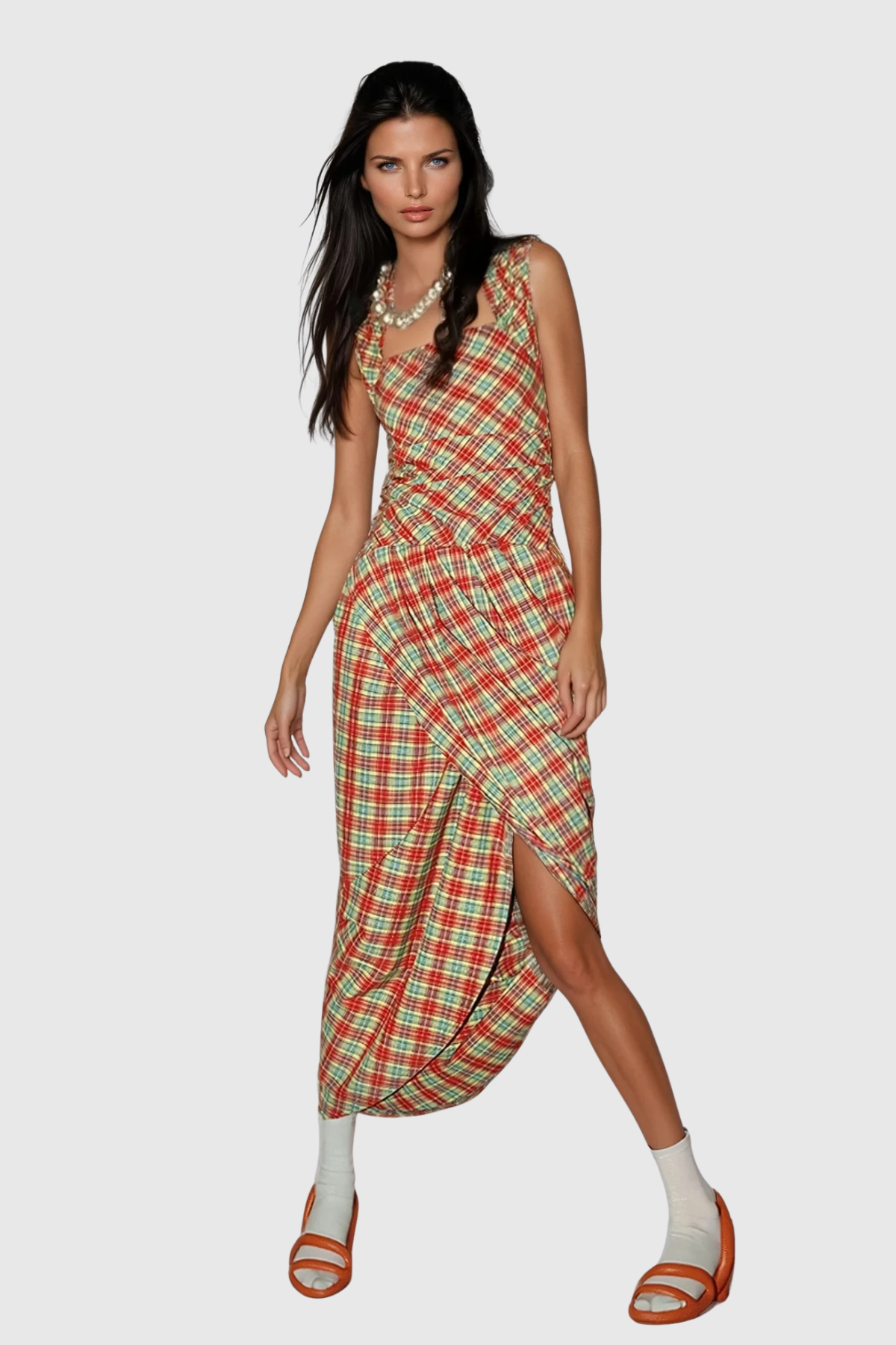 Zach Grid Ruch Maxi Dress
