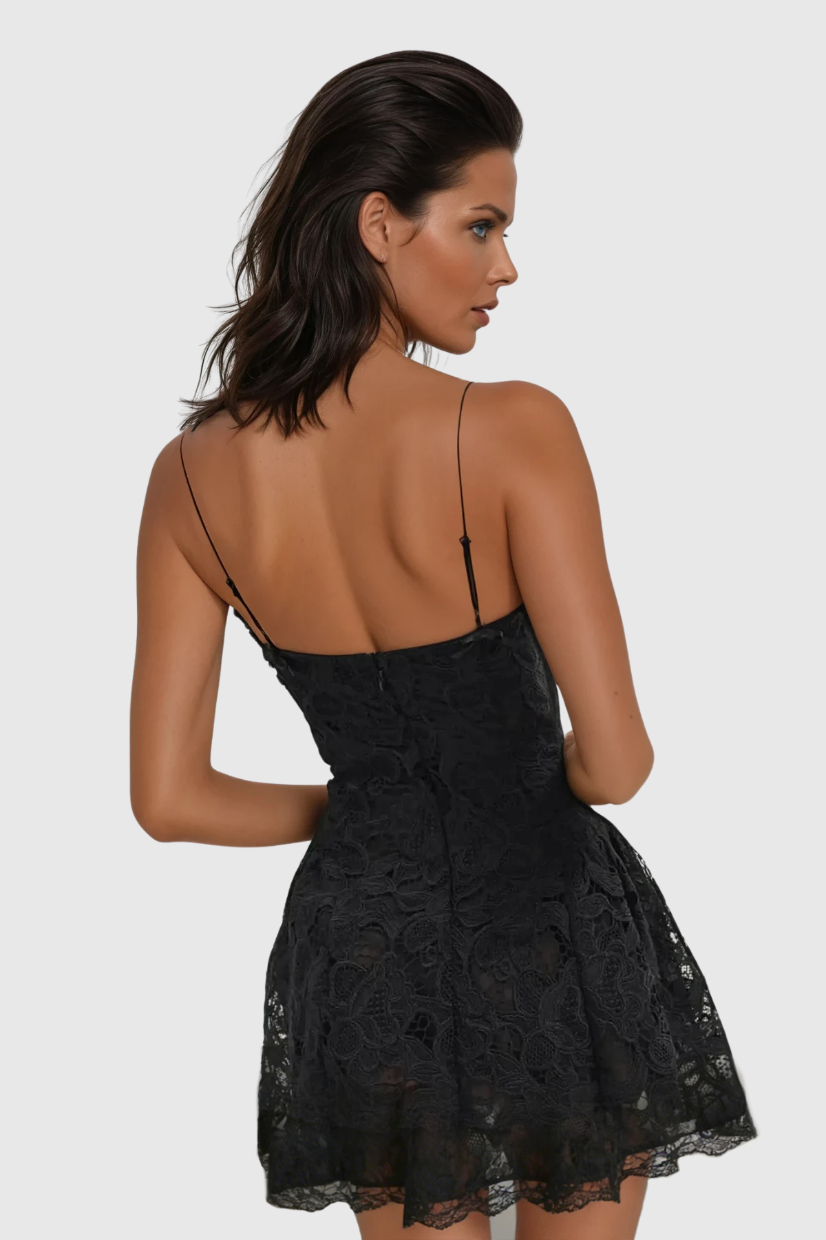 Zamira Spaghetti Lace Mini Dress In Black