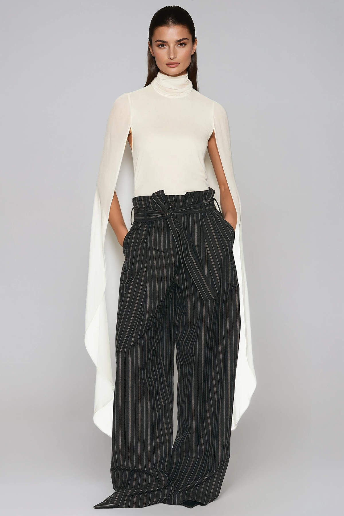 Hannibal Cape Sleeve Mesh Straight Pants Set