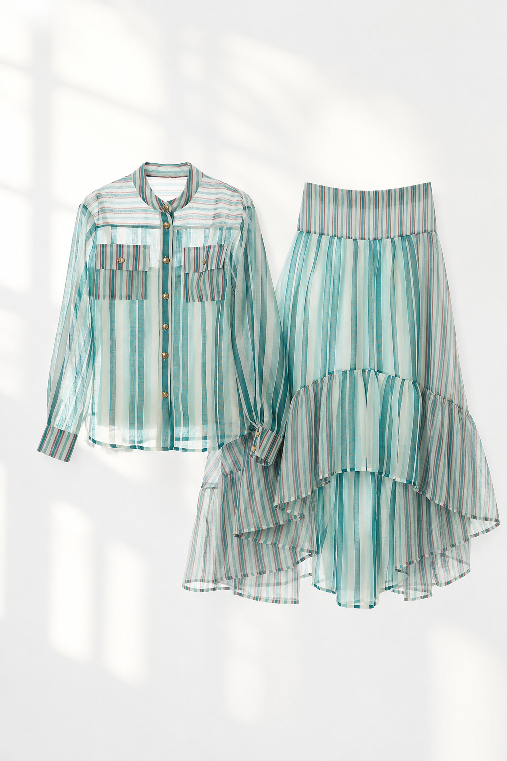 Kerstin Mesh Stripe Ruffle Skirt Set