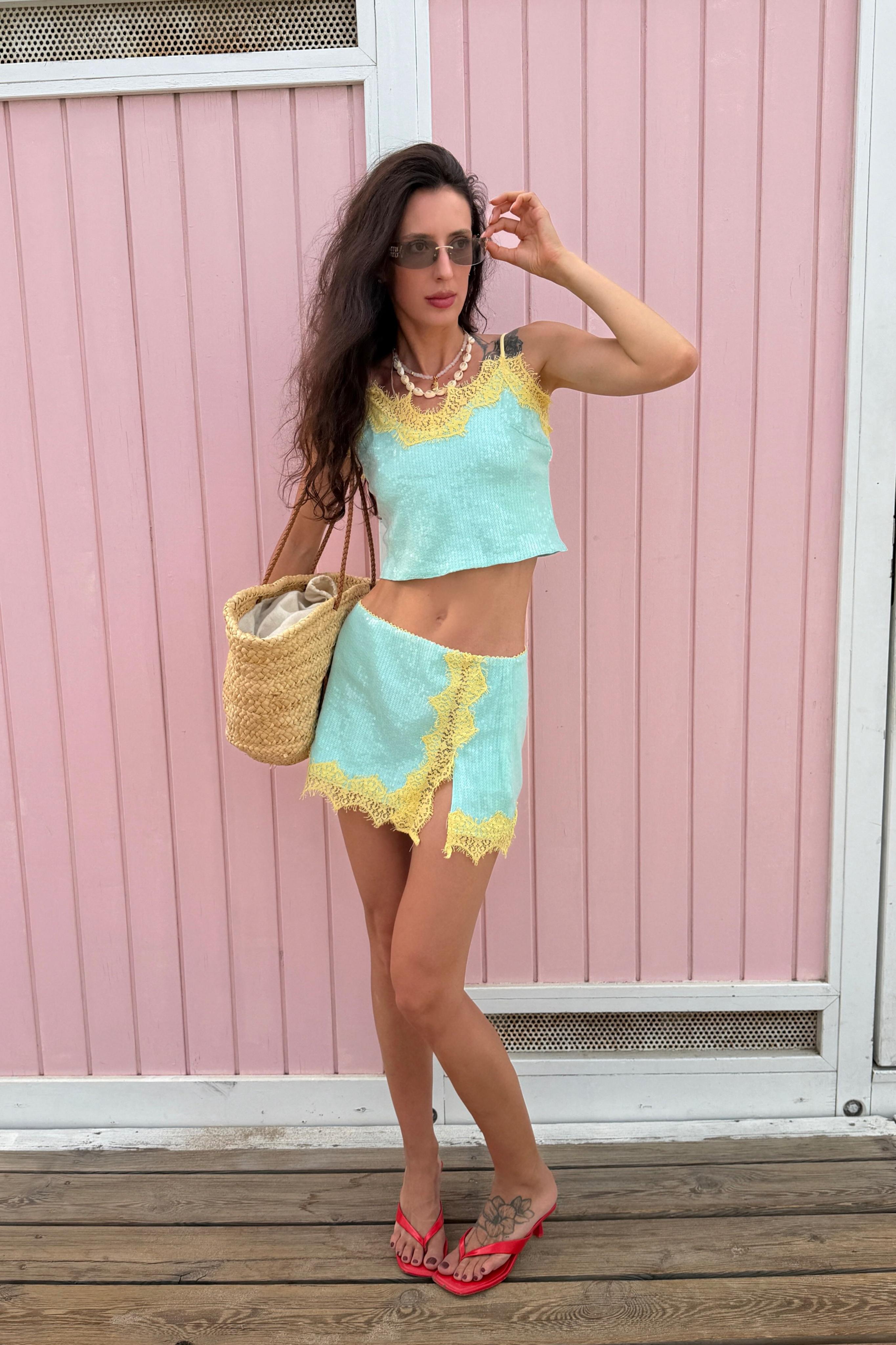 Jaroslava Lace Sequin skirt Set