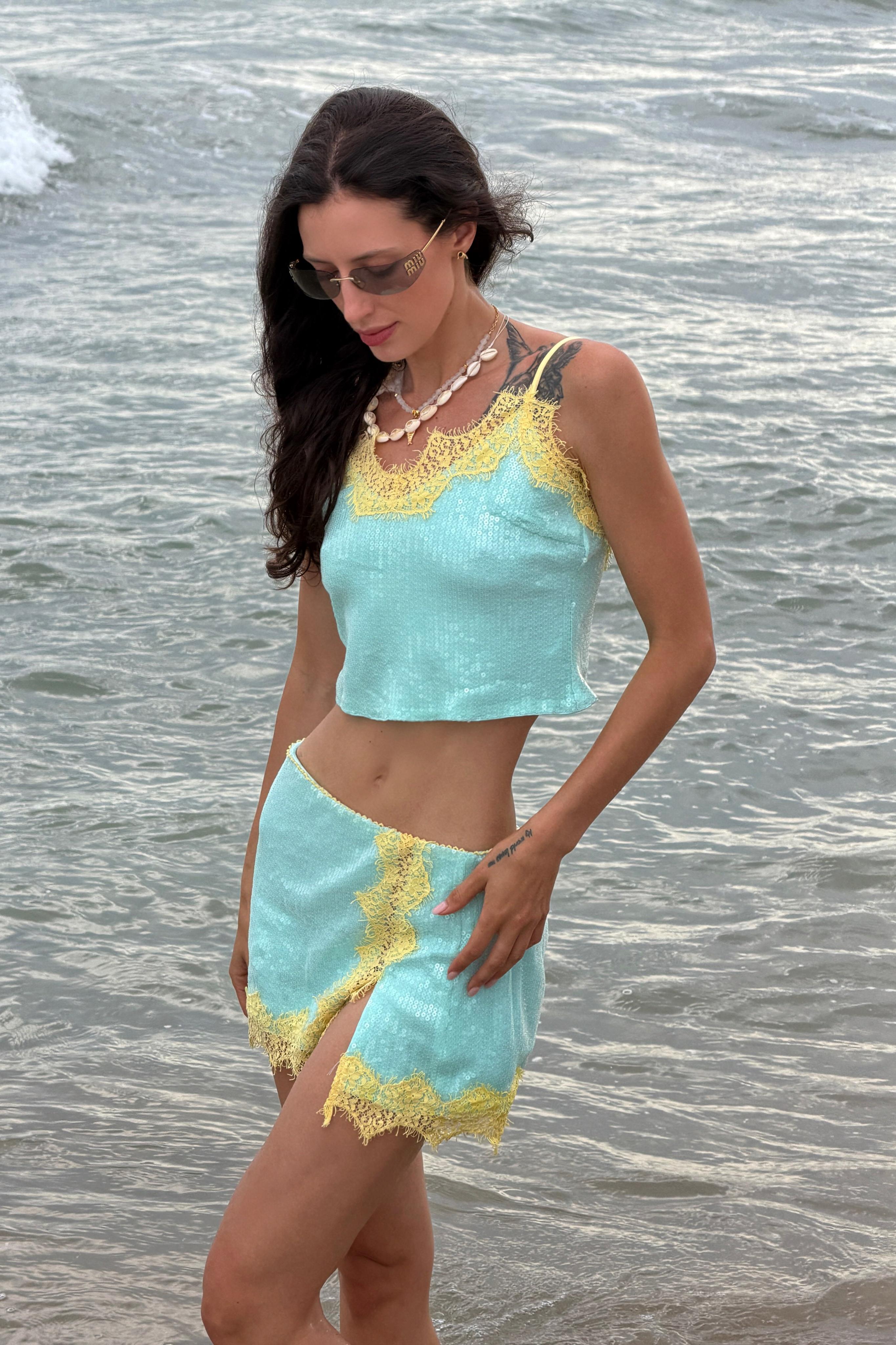Jaroslava Lace Sequin skirt Set