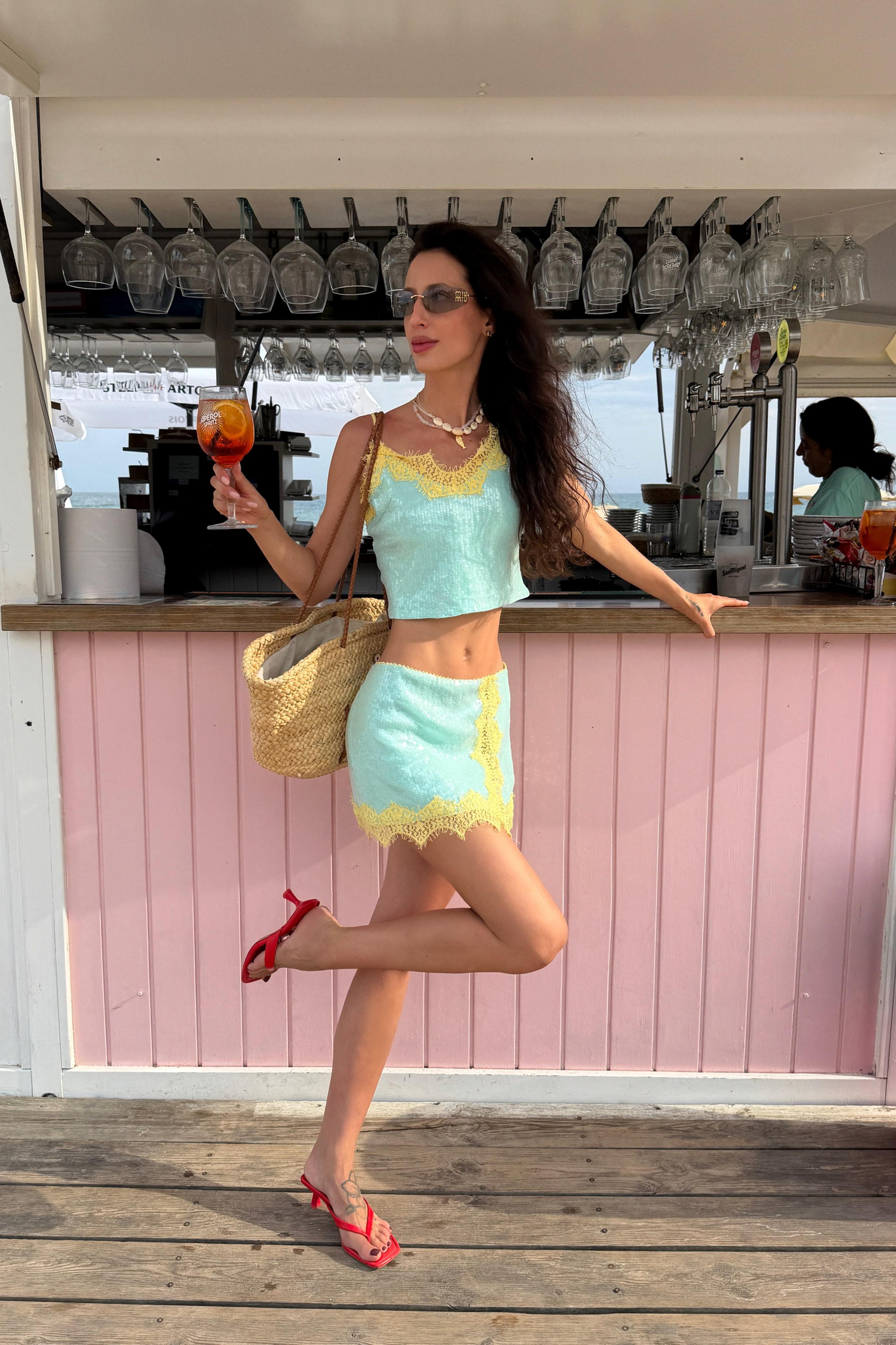 Jaroslava Lace Sequin skirt Set